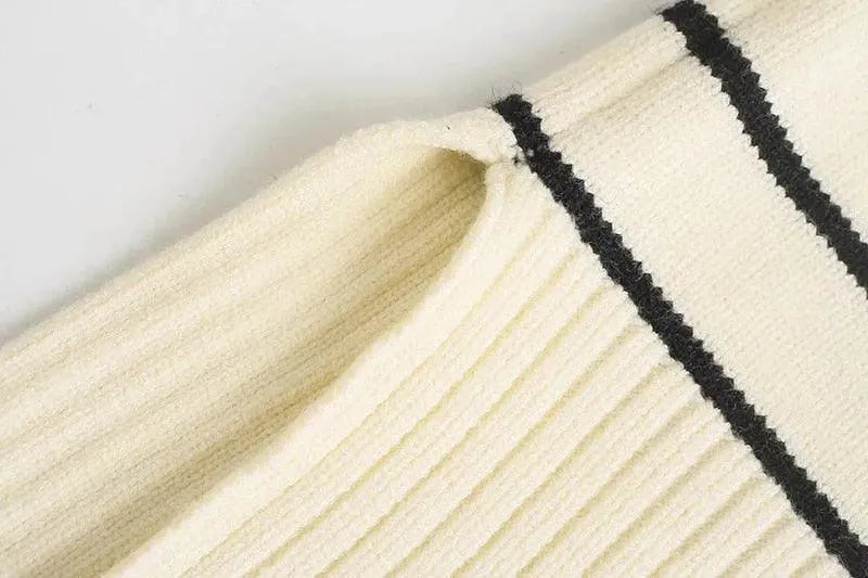 Asymmetrical Striped Pullover Sweater for Women - Trendy Casual Knit Top for Fall & Winter - Perfect for Office, Dates, and Weekend Outings