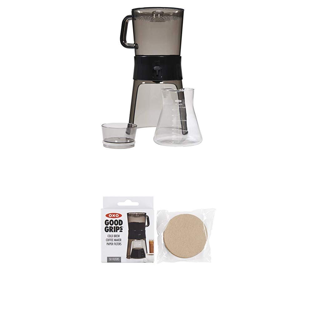 OXO BREW 32oz Cold Brew Coffee Maker with 10 Reusable Paper Filters - Iced Coffee Maker for Home & Office - Perfect for Summer Drinks, Iced Lattes & Cold Brew Tea