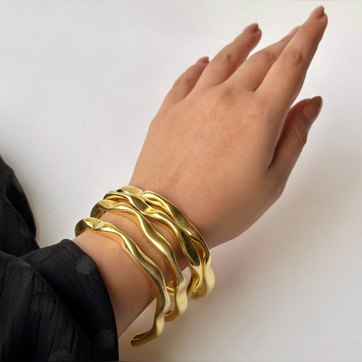 Elegant Gold Stacking Bangles Set of 4 - 14K Gold Plated Adjustable Bracelets for Women - Perfect for Layering, Daily Wear & Special Occasions