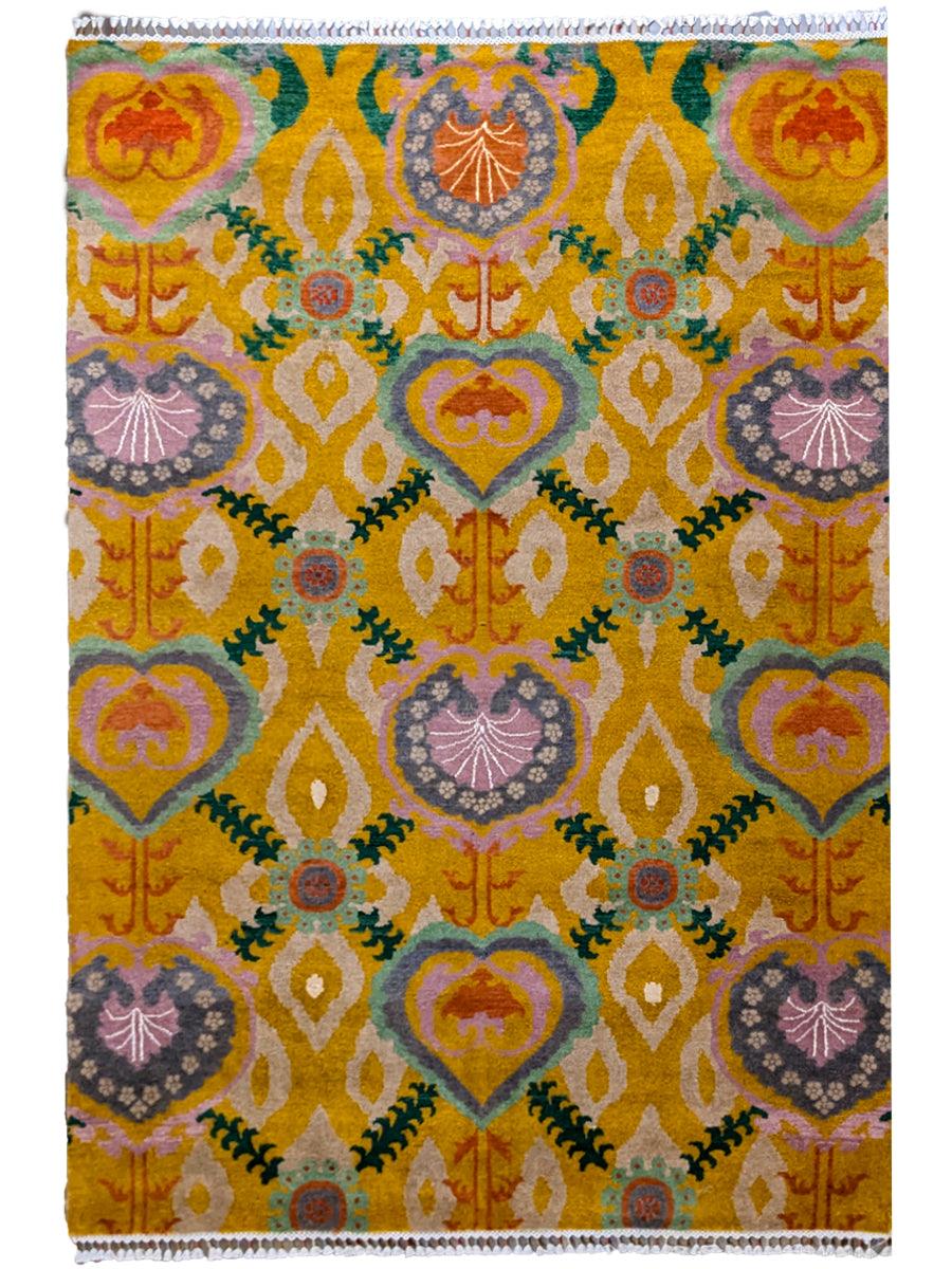 Premium Saffron Suzani Modern Chobi Hand-Knotted Wool Rug - 9' x 6' Traditional Persian Design - Perfect for Living Room, Bedroom & Home Decor