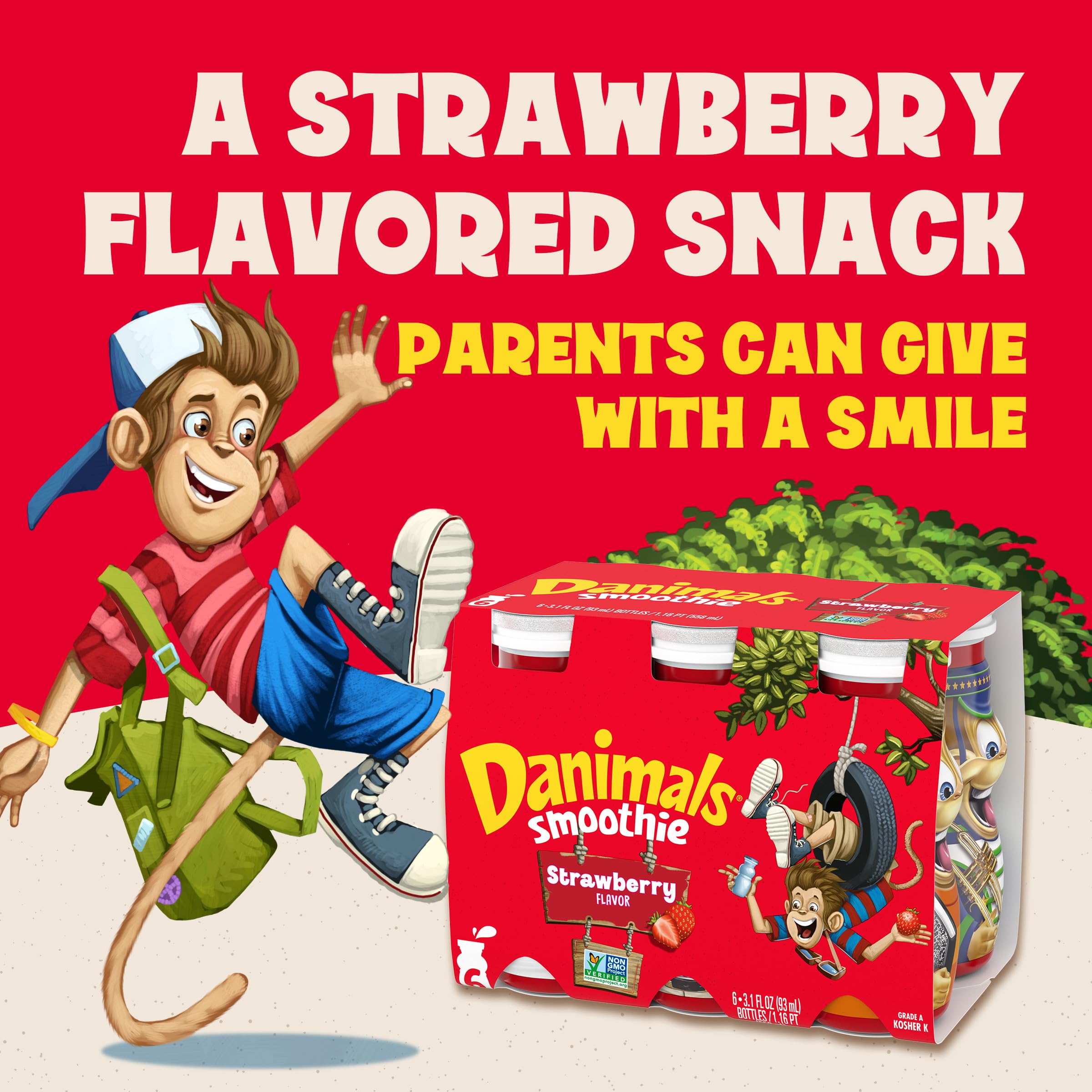 Danimals Strawberry Explosion Smoothie Drink - 6 Pack (3.1 oz Bottles) | Healthy Kids Snack | Perfect for Lunchboxes, After-School Treats & On-the-Go Nutrition