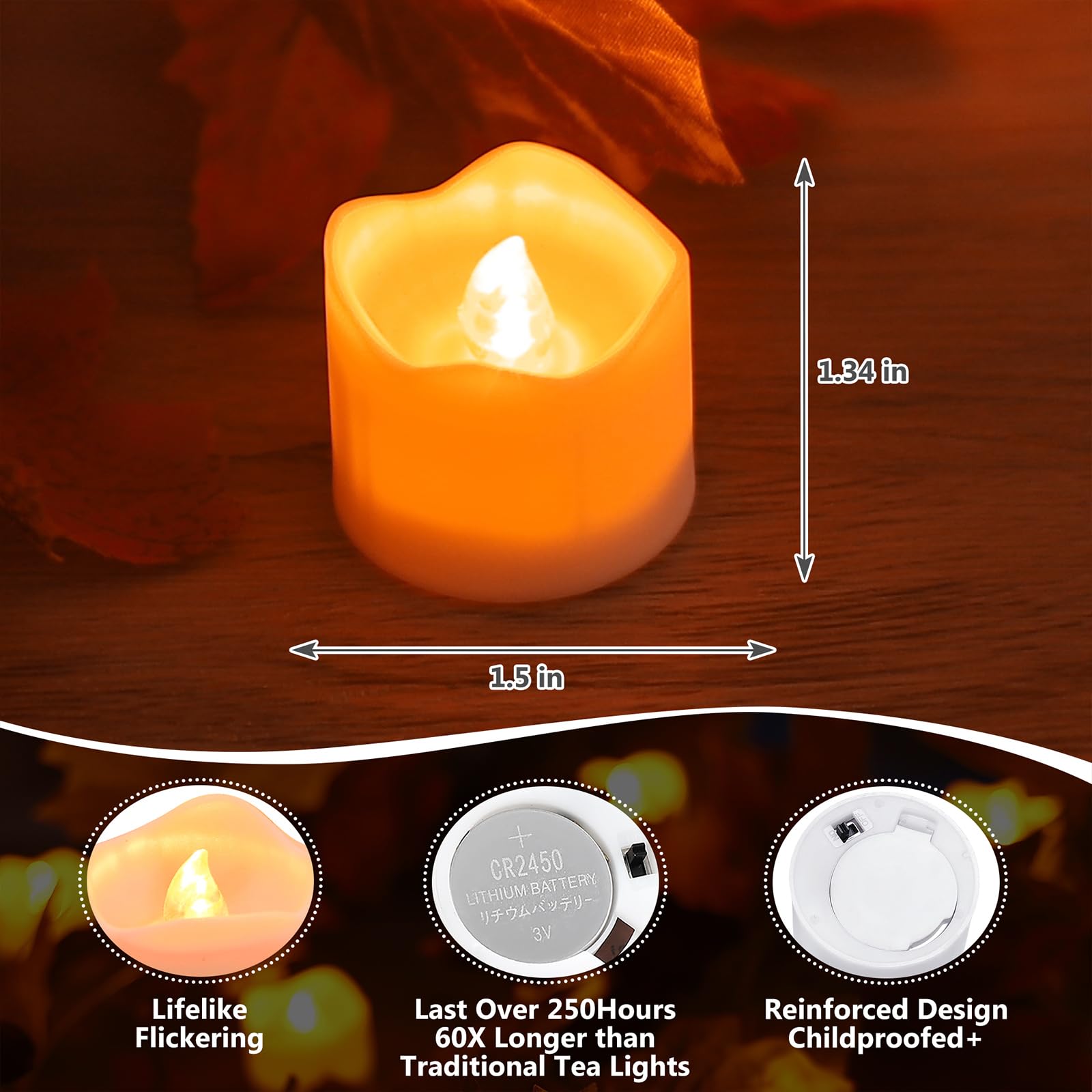 Topstone Flameless LED Tea Light Candles - 12 Pack with Remote Control & Timer, Battery Operated Amber Decorative Candles for Home, Wedding, Christmas, and Festival Decorations - Safe & Realistic Flickering Effect