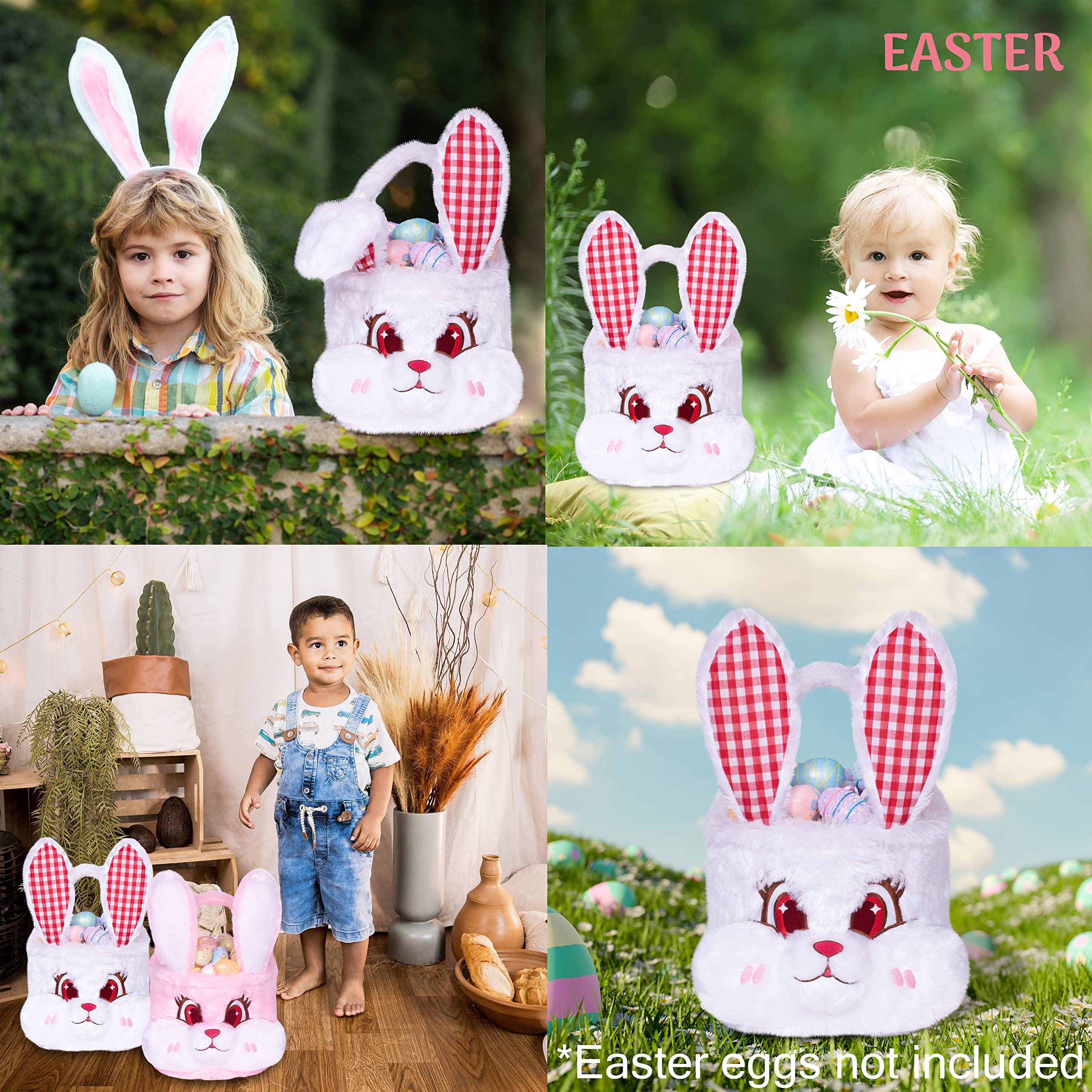 3D Cute Bunny Easter Basket for Kids - Foldable Ears & Handle, Empty Plush Bucket for Egg Hunt, Candy Storage & Easter Decor (White) - Perfect Gift for Boys, Girls & Teens - Ideal for Easter Parties, Egg Hunts & Spring Celebrations