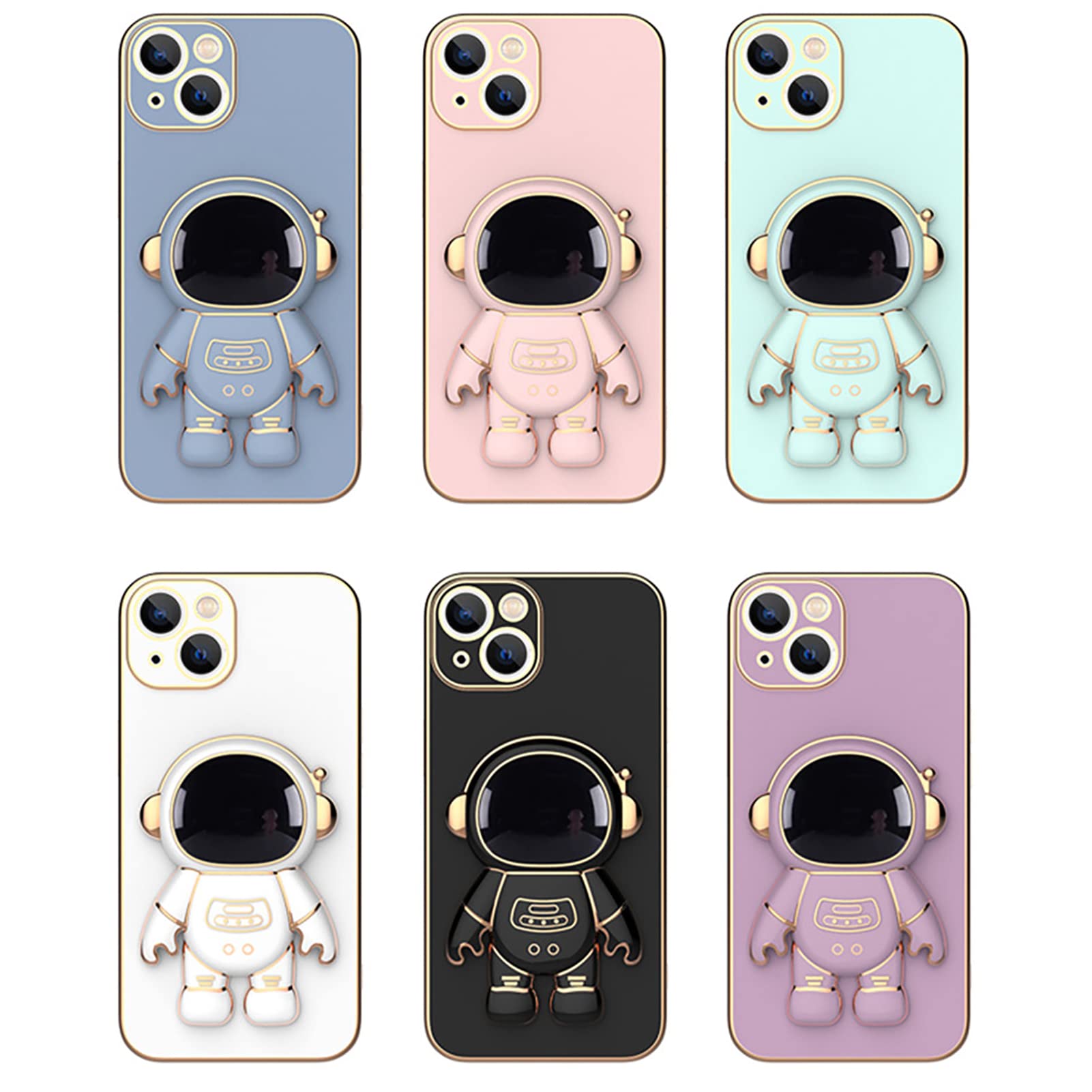 COOWEEK 6D Plating Astronaut Phone Case for iPhone 13 Pro Max (6.7 Inch) - Cute Pink Protective Cover with Camera Lens Protector & Hidden Stand | Perfect for Space Lovers, Everyday Use & Gift Giving
