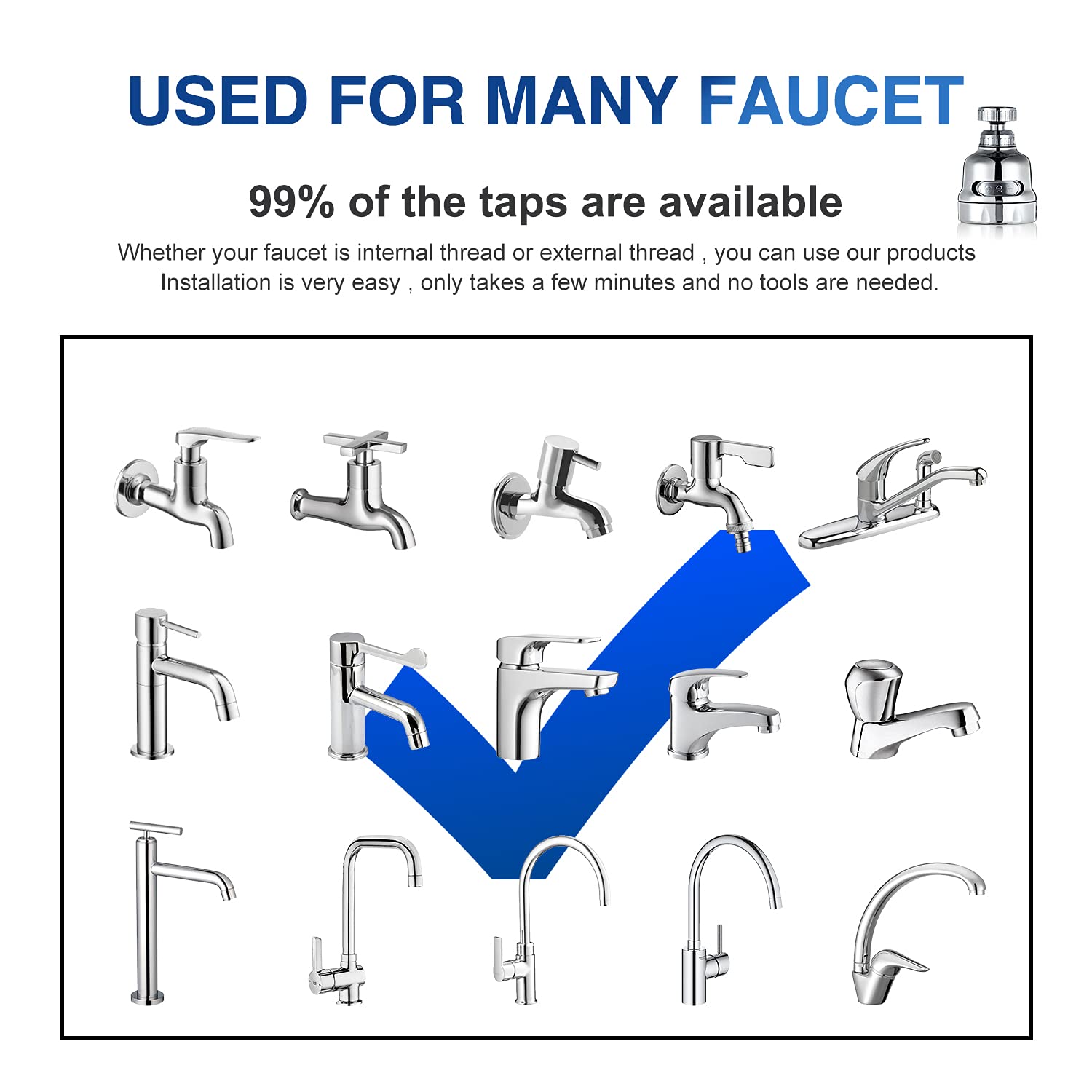 360° Rotating Faucet Sprayer Attachment - 3 Mode Adjustable Kitchen Sink Tap Head with Chrome Finish (2 Pack) | Water Saving Aerator Nozzle for Dishwashing, Vegetable Cleaning & Pet Bathing