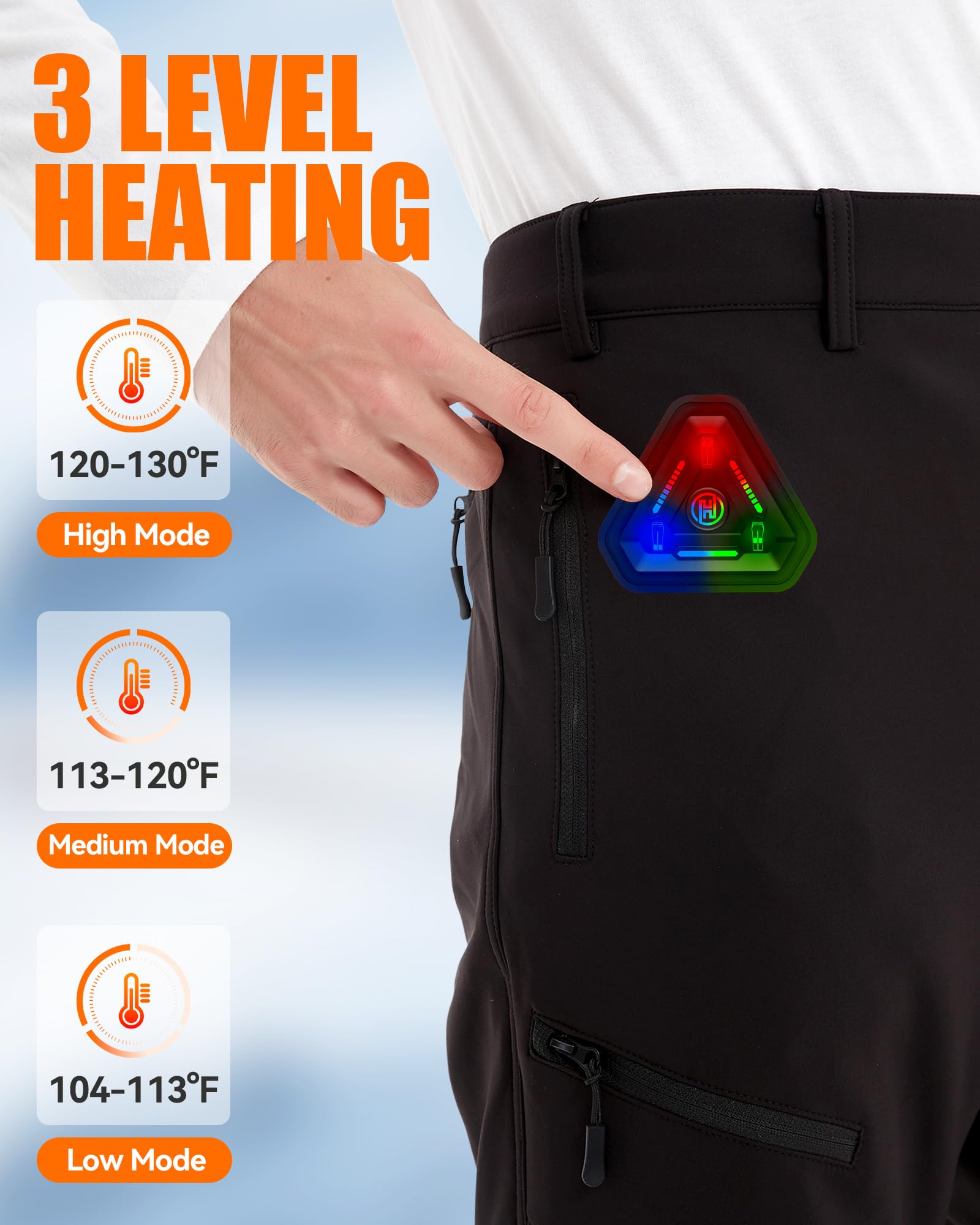 Heated Pants for Men - 7.4V 16000mAh Battery Powered Winter Thermal Pants with 4-in-1 Smart Controller - Ideal for Hunting, Skiing, Snowboarding & Outdoor Winter Activities