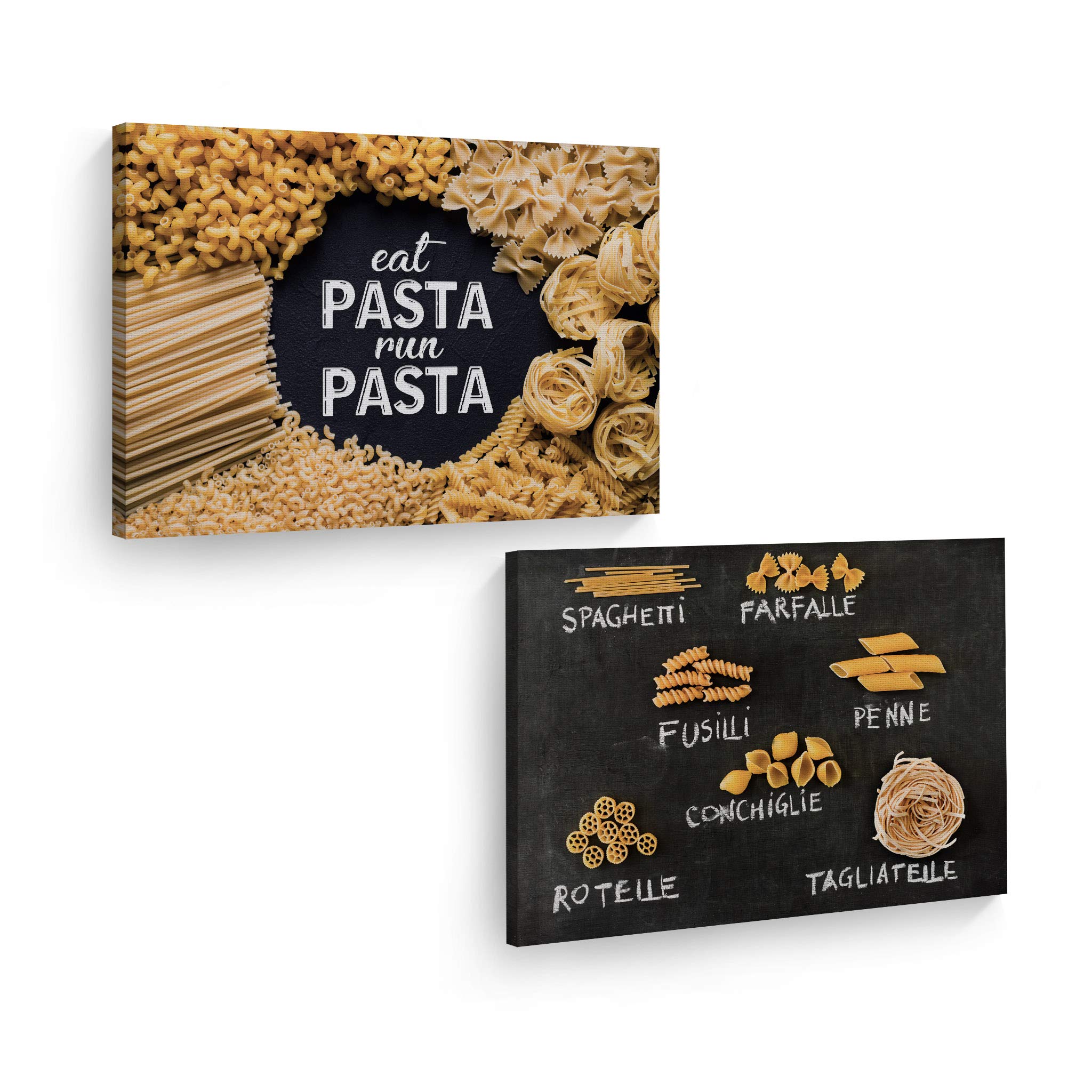 Eat Pasta Run Pasta Italian Quote Kitchen Wall Art Set - 2 Piece Canvas Prints (24x36) for Restaurant, Cafe & Farmhouse Decor - Perfect Housewarming Gift & Dining Room Wall Decor - Ready to Hang