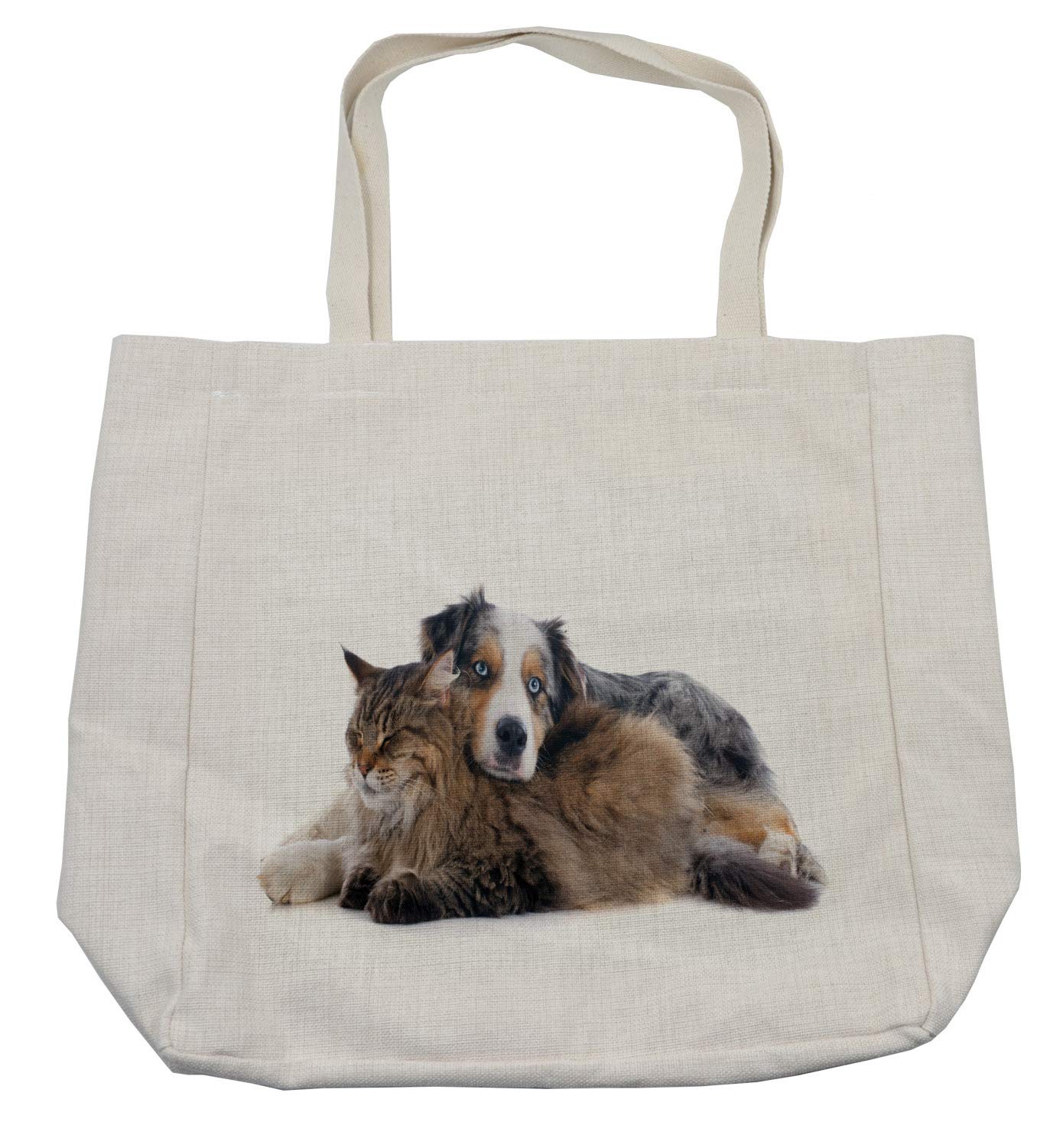Australian Shepherd & Maine Coon Cat Print Eco-Friendly Reusable Shopping Bag - 15.5