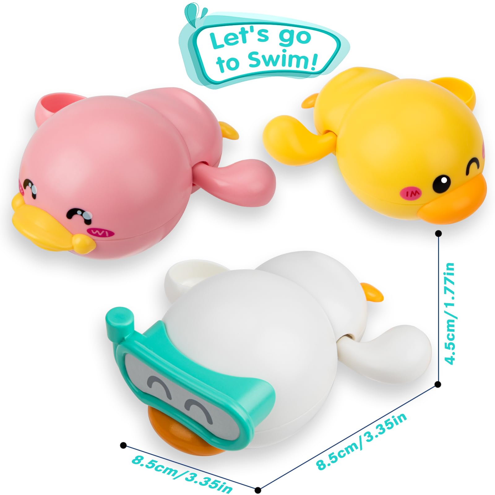 3 Pack Floating Duck Bath Toys for Toddlers 1-3 Years - Wind Up Swimming Pool Toys for Baby Boys & Girls - Fun Bathtub & Water Play Gifts for 1 Year Old Kids - Perfect for Bath Time, Pool Parties & Sensory Play