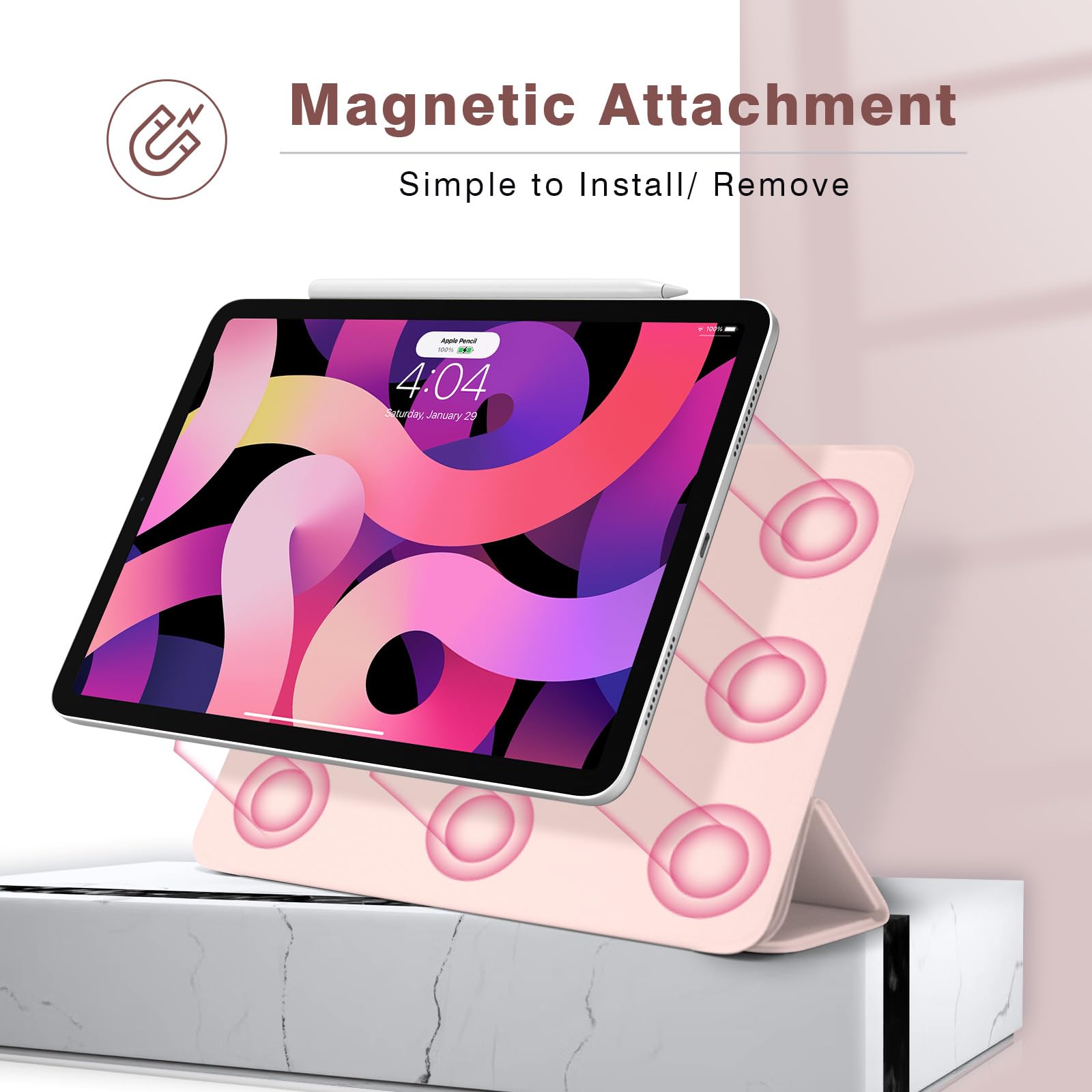 Magnetic Slim Smart Folio Case for iPad Air 7/6/5/4 (10.9 & 11 inch) - Compatible with iPad Air 5th/4th Gen 2022/2020 & M3/M2 2025/2024 Models - Auto Sleep/Wake - Pink | Perfect for Work, Study & Travel Protection