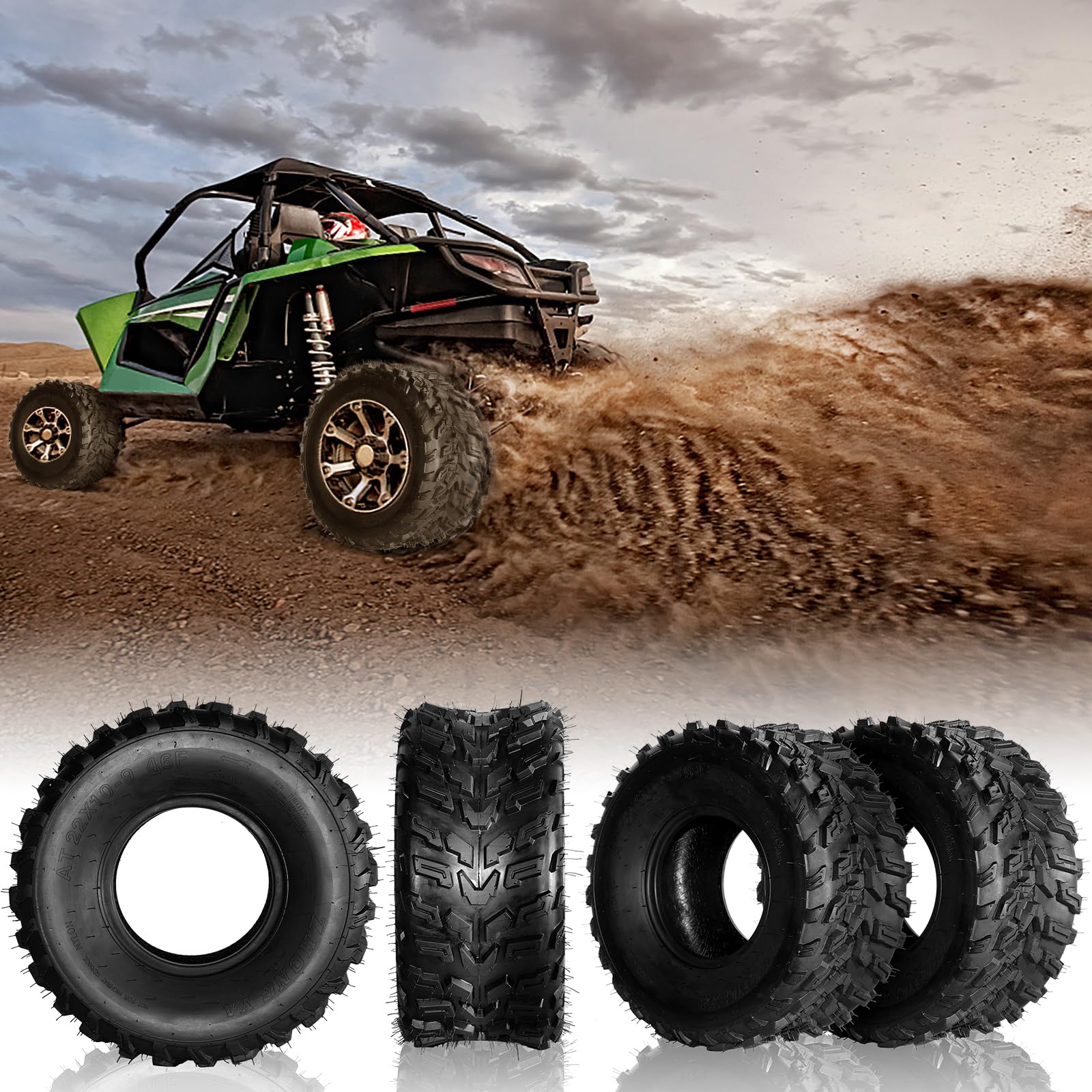 **SUNROAD Set of 2 ATV Mud Tires 22x10-9 6PR 20mm Deep Tread - Compatible with Honda Recon 250 & Suzuki Ozark 250 - Heavy-Duty Off-Road & Trail Riding (1 Pair, Set of 2)**