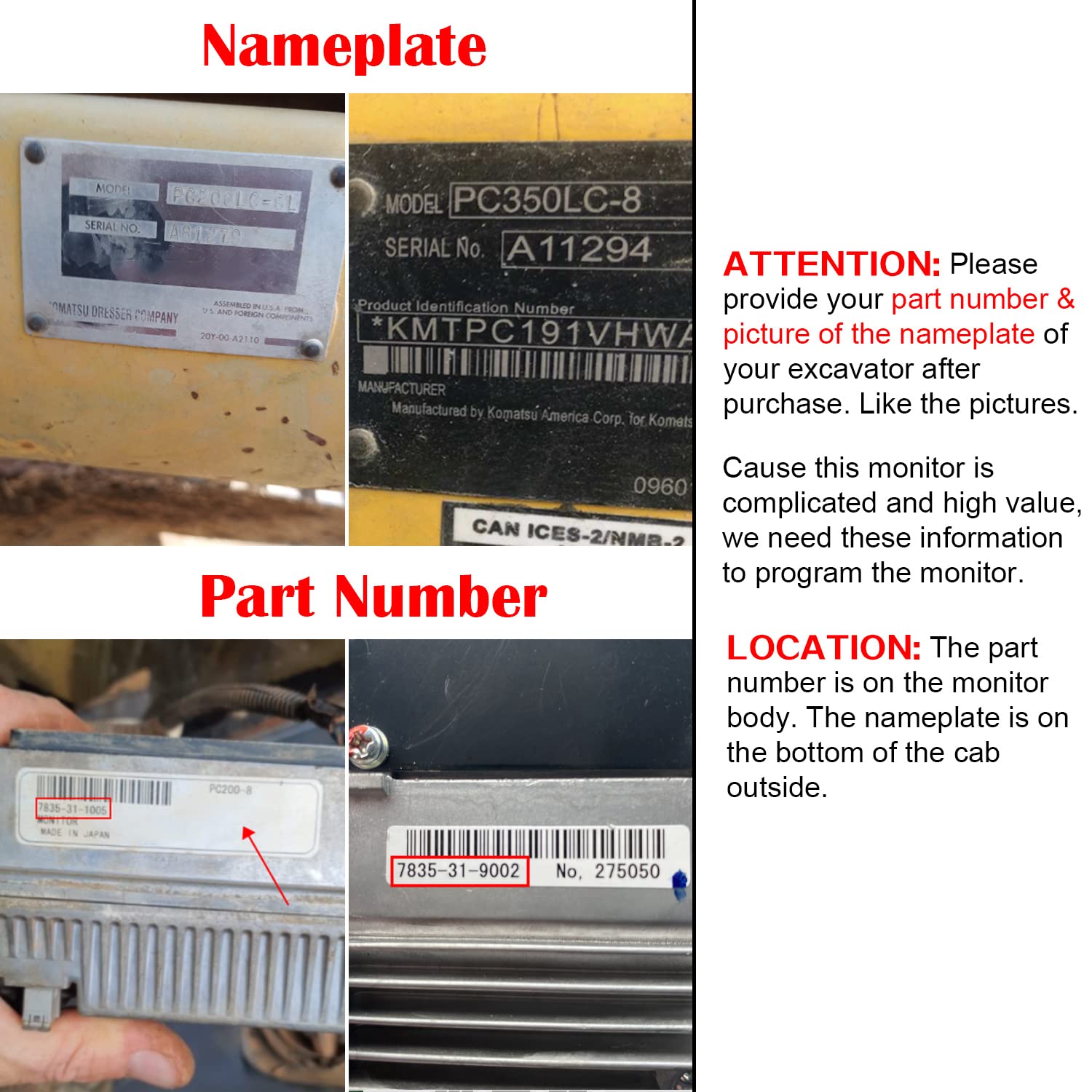 SINOCMP Excavator Monitor for EC210CL EC330CL - 1 Year Warranty - Heavy Duty Construction Use