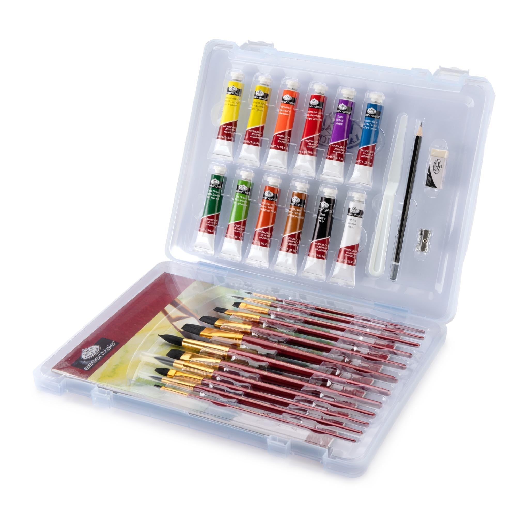 Royal & Langnickel Essentials Clear View Watercolor Painting Set - 24 Premium Paints, 3 Brushes & Palette - Perfect for Artists, Beginners & Classroom Use