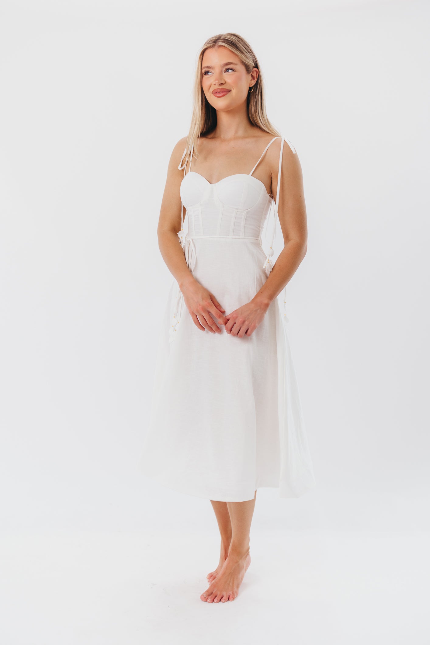 Norma Jean Bustier Style Midi Dress - Elegant White Bodycon Dress for Women | Perfect for Cocktail Parties, Date Nights & Special Occasions