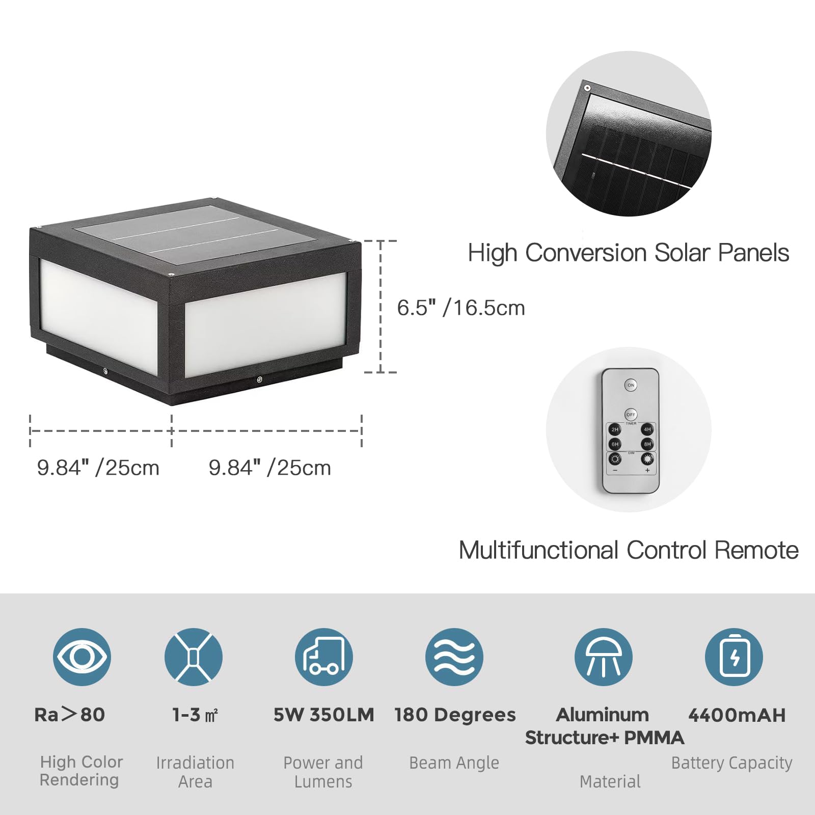 Solar Post Lights Outdoor Waterproof - Modern Aluminum Column Lights with Dusk to Dawn Sensor, Flat Surface Deck Lamp for Porch, Fence, Patio, Garden & Pathway Lighting | Weatherproof & Energy Efficient Landscape Lighting Solution