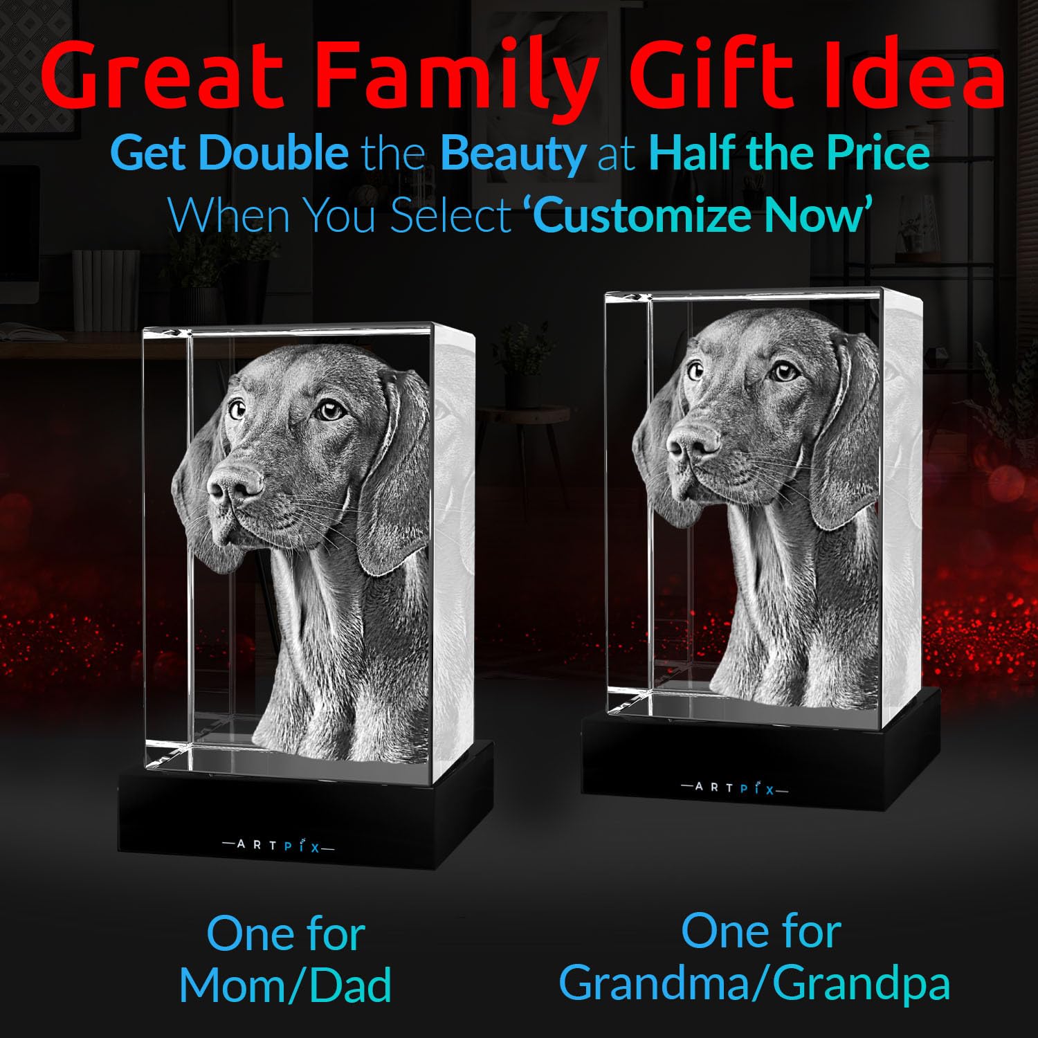 ArtPix 3D Premium Crystal Photo - Personalized Dog Memorial Gift with Custom Photo Engraving | 3D Laser Etched Picture for Pet Owners & Dog Lovers | Heartfelt Keepsake for Pet Loss Remembrance, Home Decor & Memorial Display