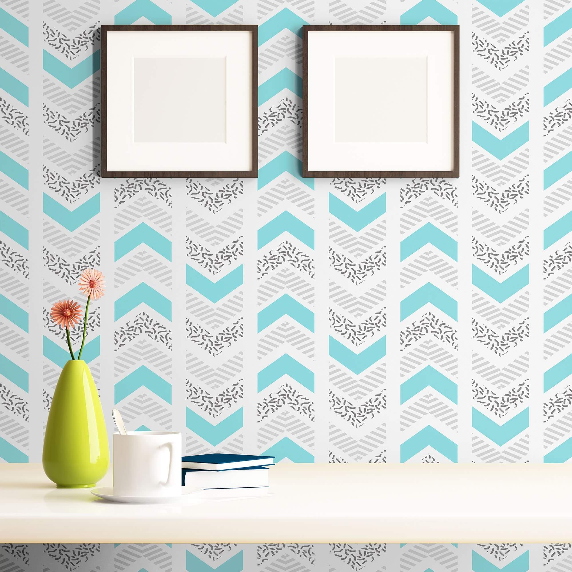 Silver and Blue Chevron Geometric Peel and Stick Removable Wallpaper - Self-Adhesive Decorative Wall Covering for Bedroom, Living Room, Nursery & Office Decor