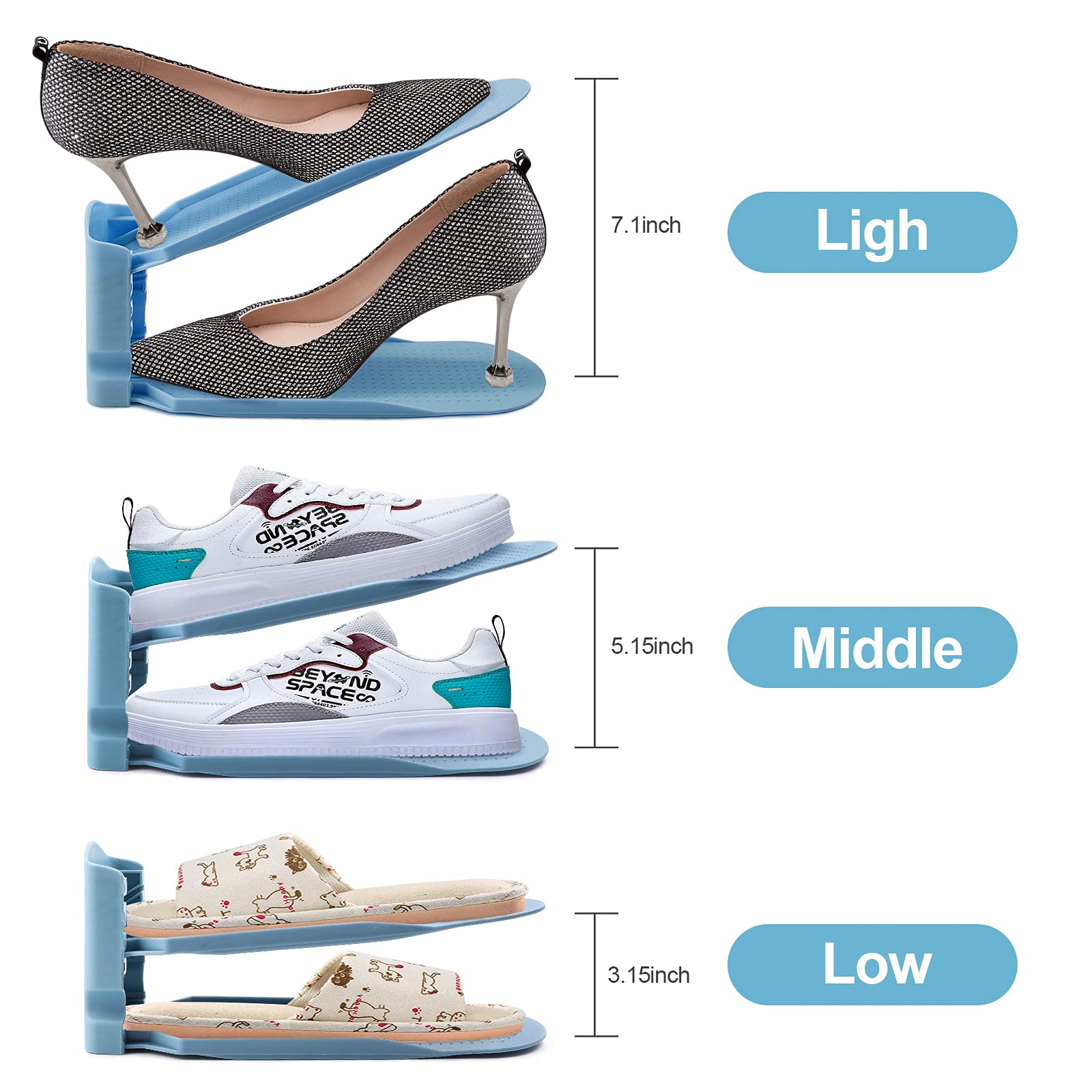 Sunvito 10-Pack Adjustable Double Deck Shoe Stacker Organizer - Upgraded Thickening Shoe Rack for Closet Space Saving (Fits Sneakers, Boots & Heels) - Perfect for Bedroom, Closet & Entryway Organization