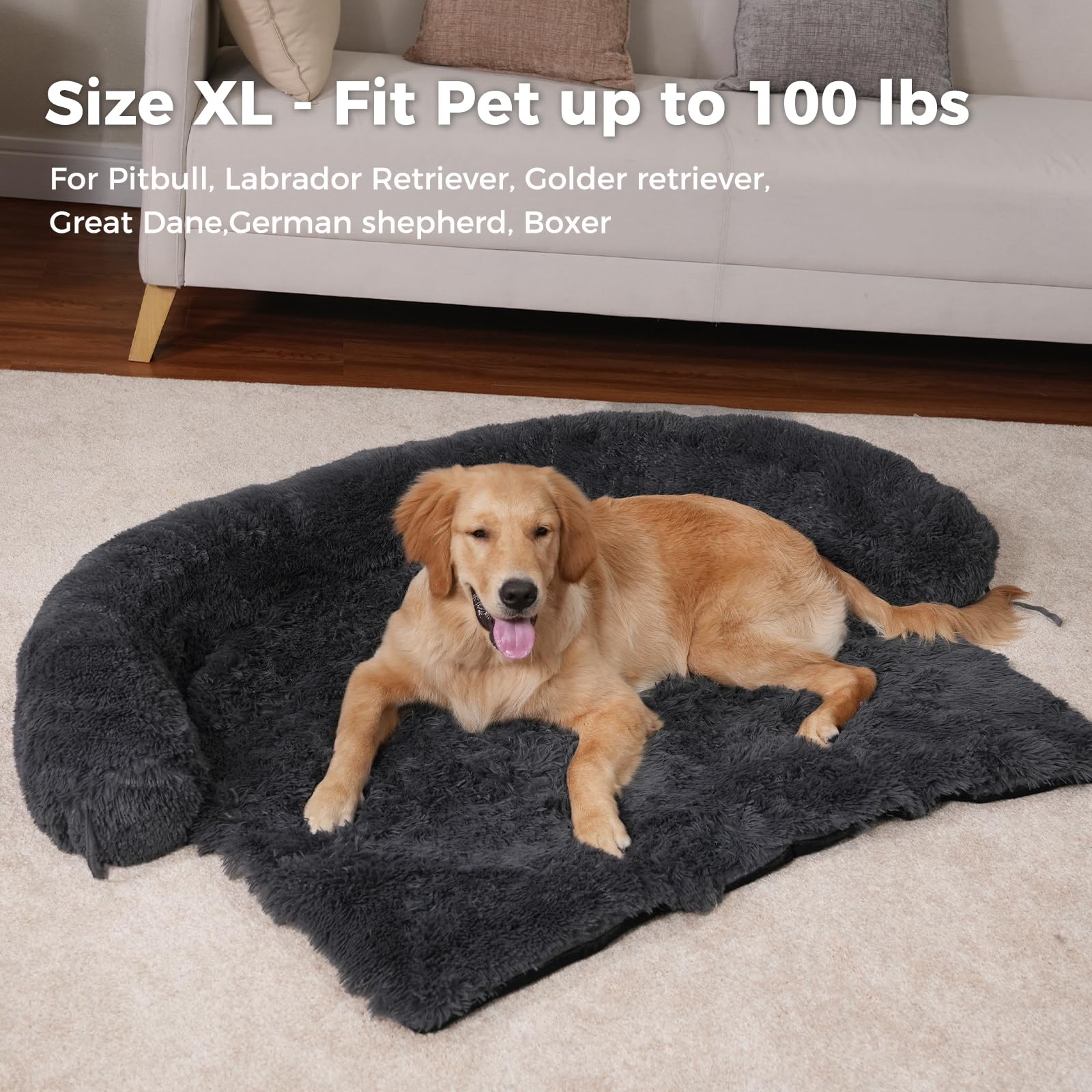 Large Fluffy Dog Bed - Calming Washable Pet Mat for Small Medium & Large Dogs & Cats | Furniture Protector & Couch Cover | Perfect for Home, Office & Travel Use