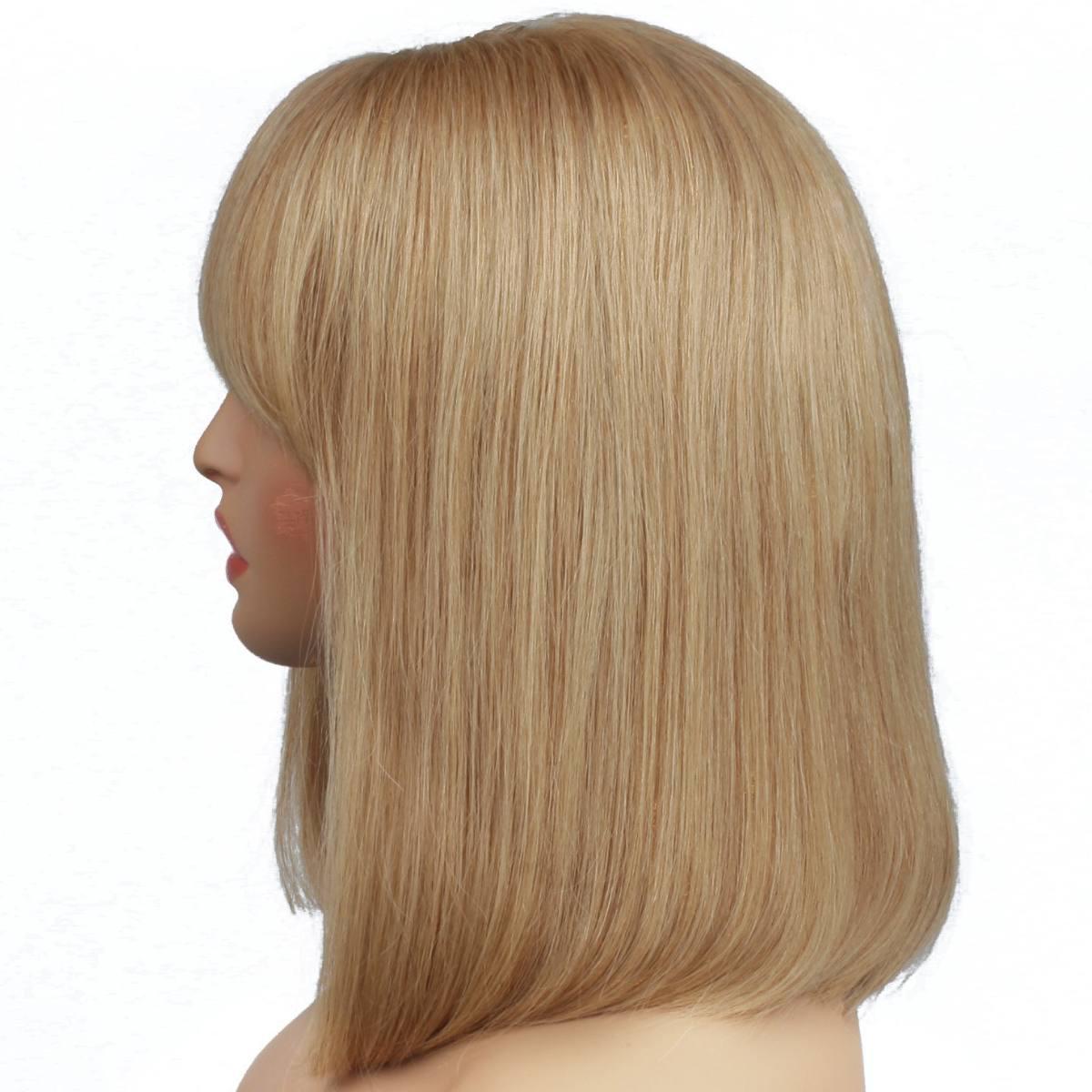 Honey Blonde Straight 100% Human Hair Capless Bang Bob Wig - Natural Look for Daily Wear & Cosplay