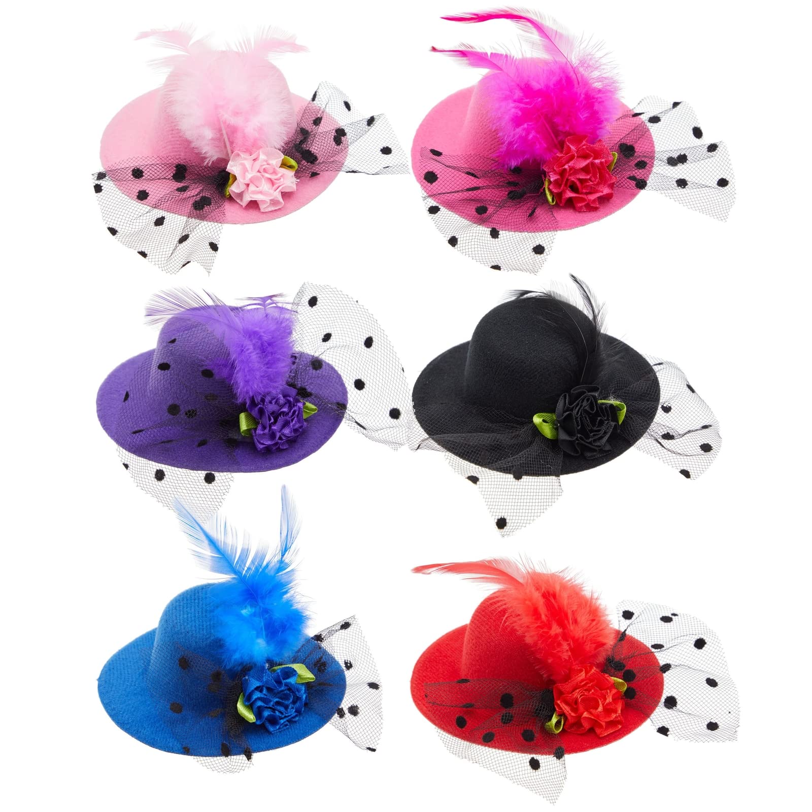 Juvale 6-Piece Mini Tea Party Hats for Women & Girls - Clip-On Hair Fascinators in 6 Colors (4 Inches) - Perfect for Bridal Showers, Birthday Parties, and Afternoon Tea Events