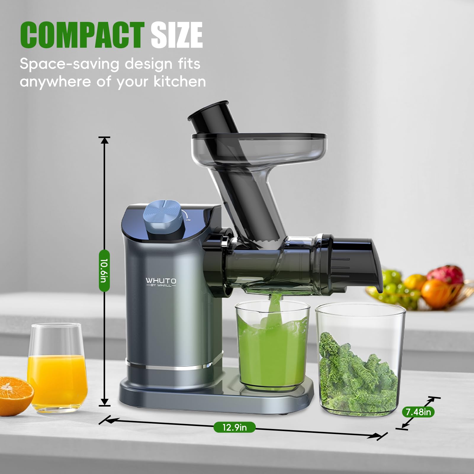 Premium Cold Press Masticating Juicer - High Yield Slow Juicer for Fruits & Vegetables, Quiet Reverse Function, Easy Clean with Brush - Perfect for Healthy Juicing, Detox, Carrot & Celery Juice at Home (Blue)