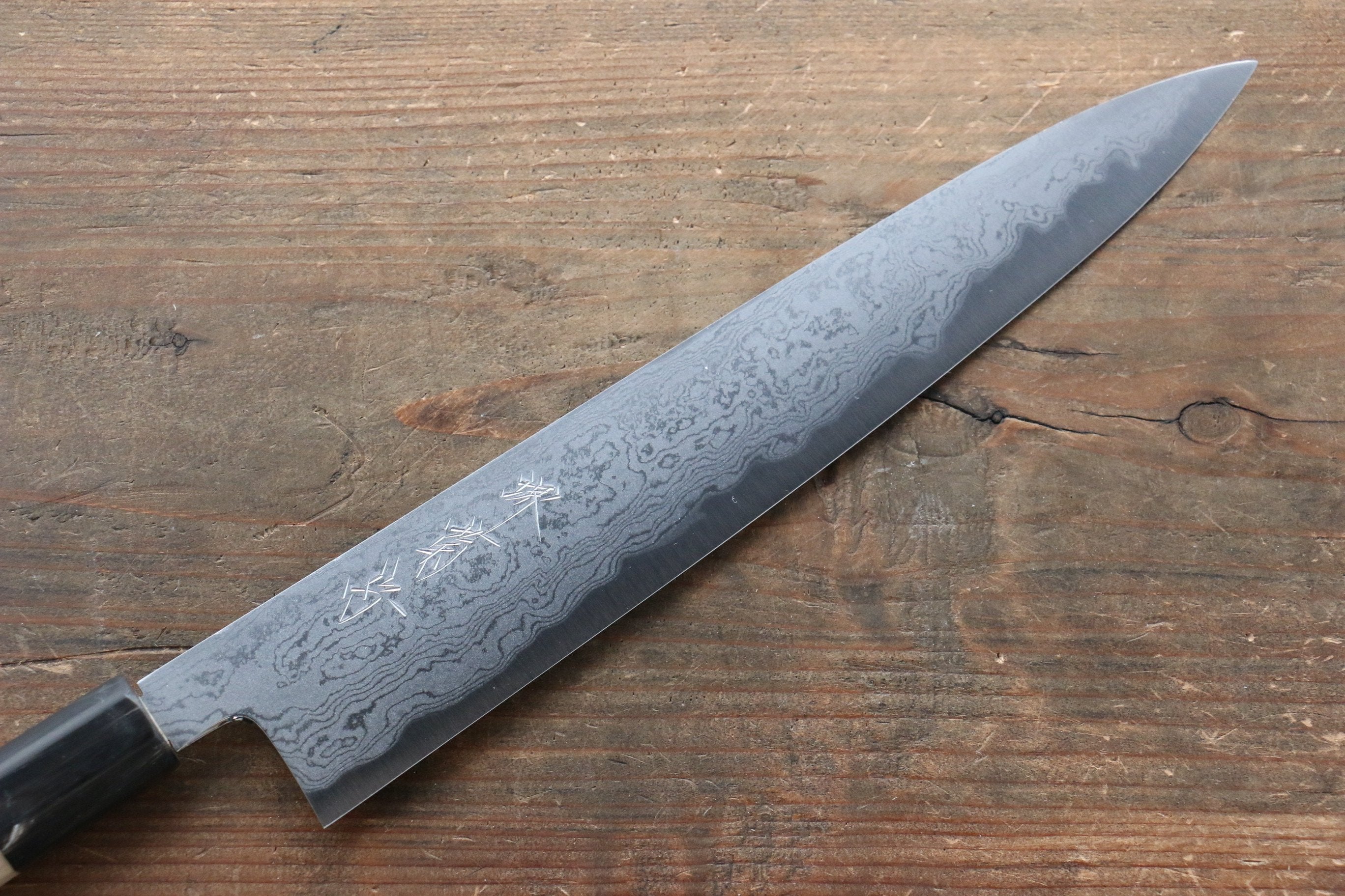 Premium Kikumori Blue Steel No.1 Damascus Sujihiki Knife 240mm - Japanese Chef Knife with Magnolia Wood Handle - Perfect for Slicing Sashimi, Meat & Sushi Preparation