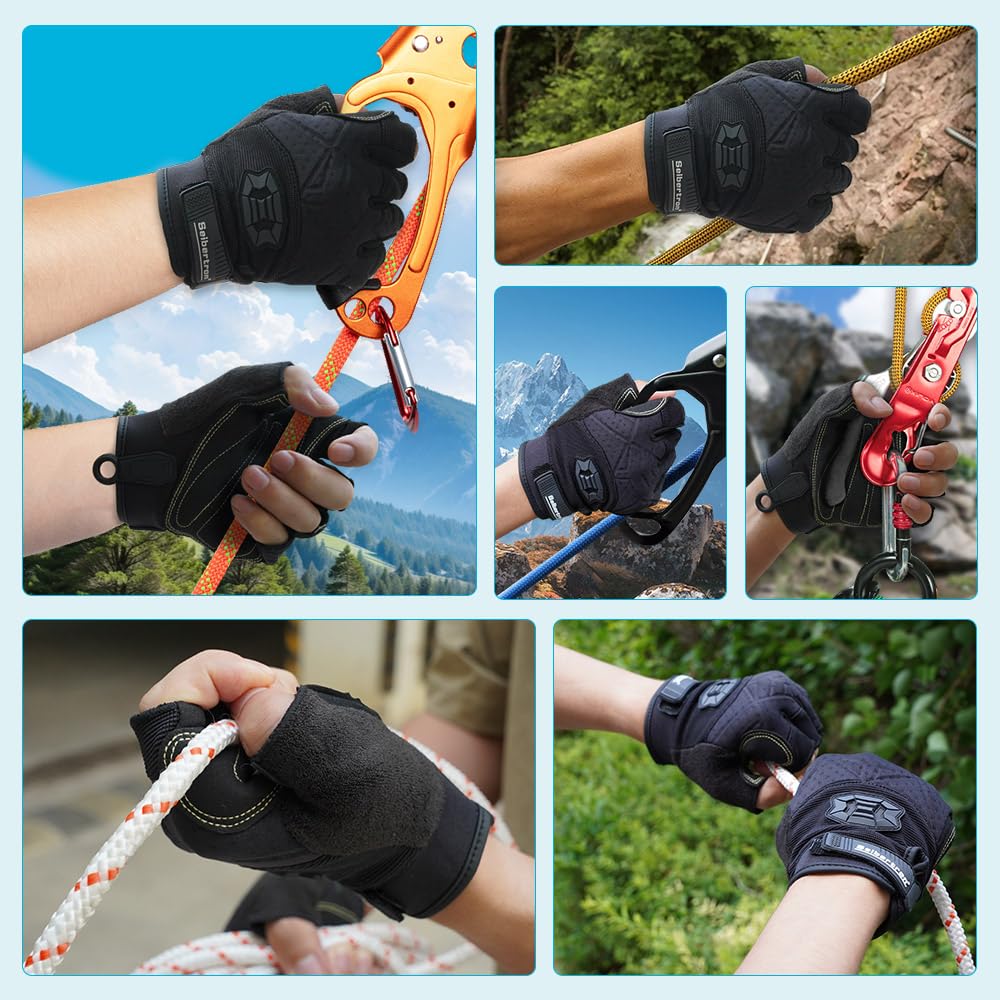 Seibertron Unisex Half-Finger Climbing Gloves - Padded, Lightweight & Breathable for Rock Climbing, Rescue, Adventure, Sailing, Kayaking & Outdoor Sports Training - Perfect for Gym, Hiking & Camping