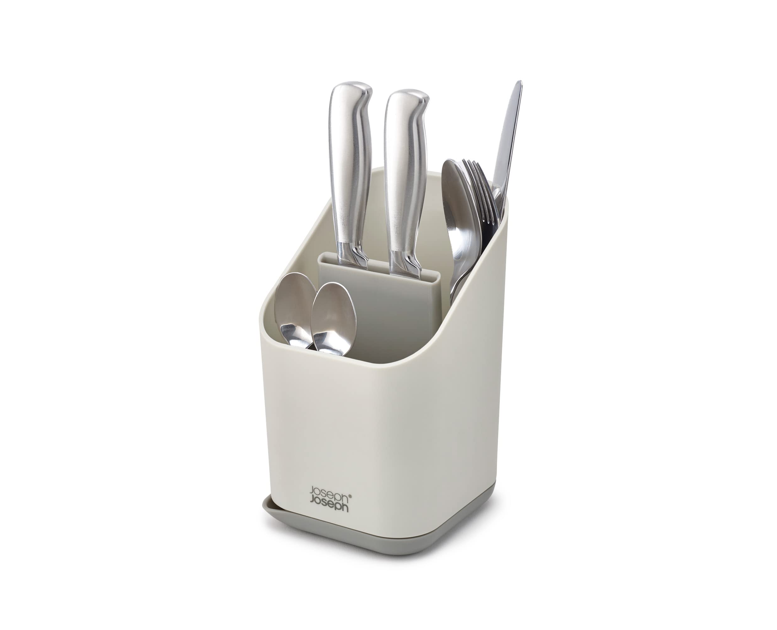 Joseph Joseph Duo Kitchen Sink Cutlery Drainer with Knife Slot - Space-Saving Sink Drying Rack & Utensil Organizer in Grey - Perfect for Small Kitchens & Dish Drying Organization