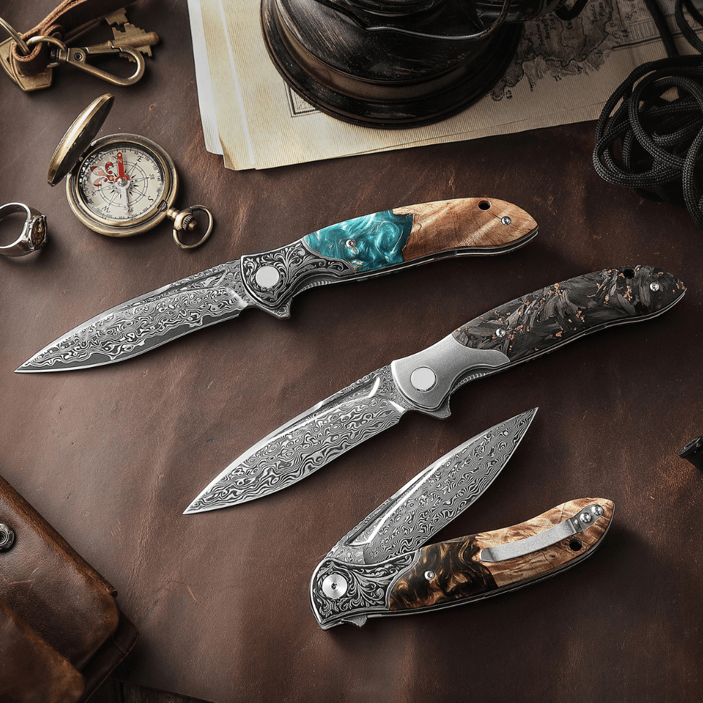 Raven VG10 Ultralight Folding Pocket Knife - Titanium & Carbon Fiber Handle - EDC, Camping, Hiking & Outdoor Survival Gear