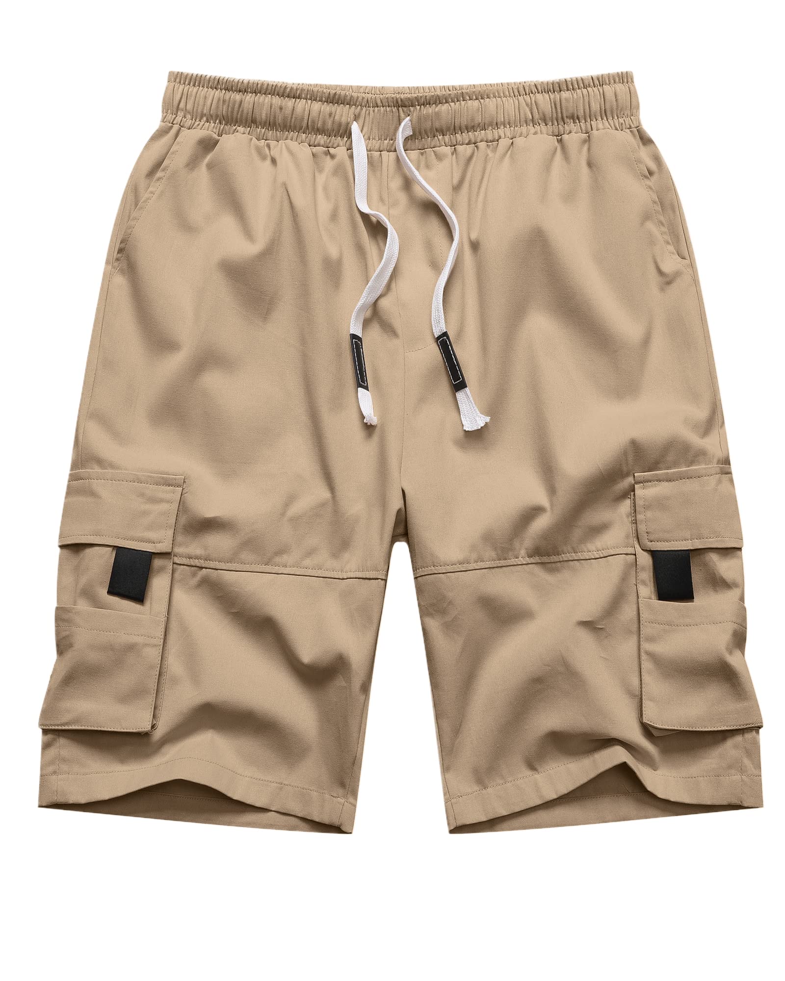 NANAMEEI Men's Elastic Waist Cargo Shorts - Summer Work Shorts with Multiple Pockets for Outdoor, Casual, and Travel Wear
