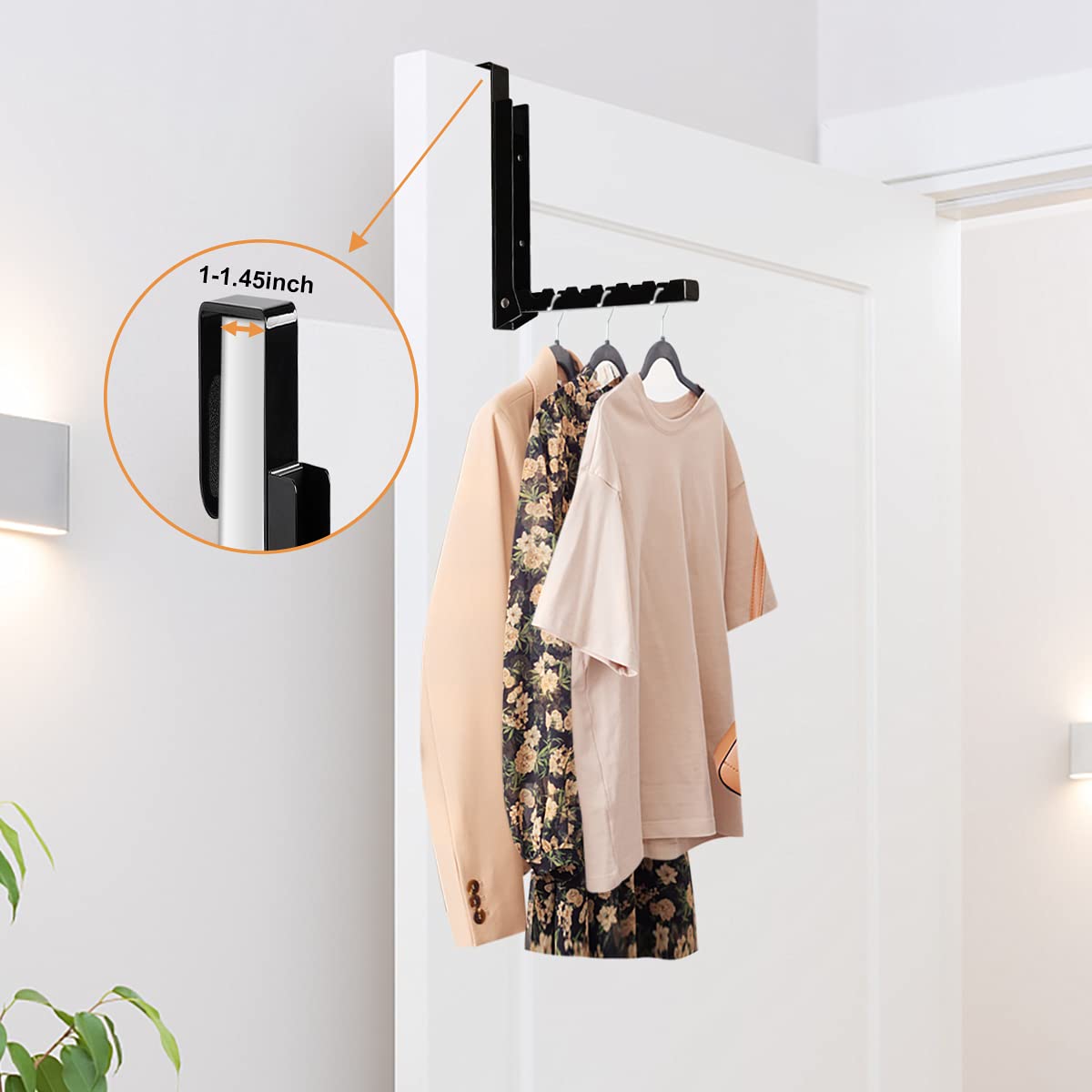 Over The Door Hooks Hanger - Foldable Drying Rack with 6 Grooves for Clothes, Towels, Coats, Bags & Robes - Space Saving Black Laundry Organizer for Bathroom, Bedroom & Closet (1 Pack) - Perfect for Small Spaces & Apartment Living