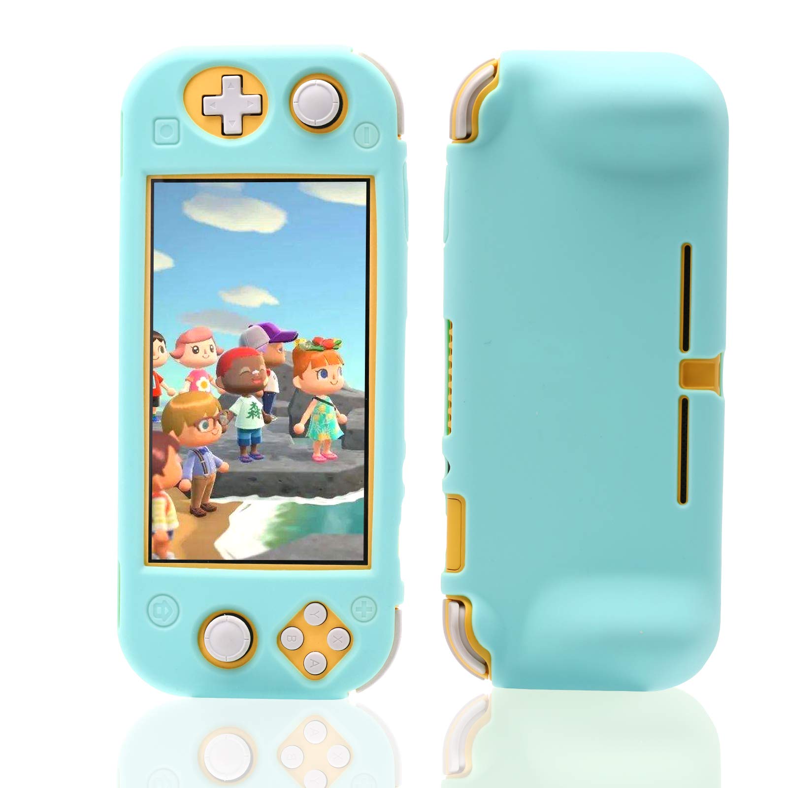 Premium Silicone Protective Case for Nintendo Switch Lite - Shockproof Cover with Tempered Glass Screen Protector & 6 Thumb Grips (Animal Crossing Blue) | Perfect for Gaming, Travel & Everyday Use