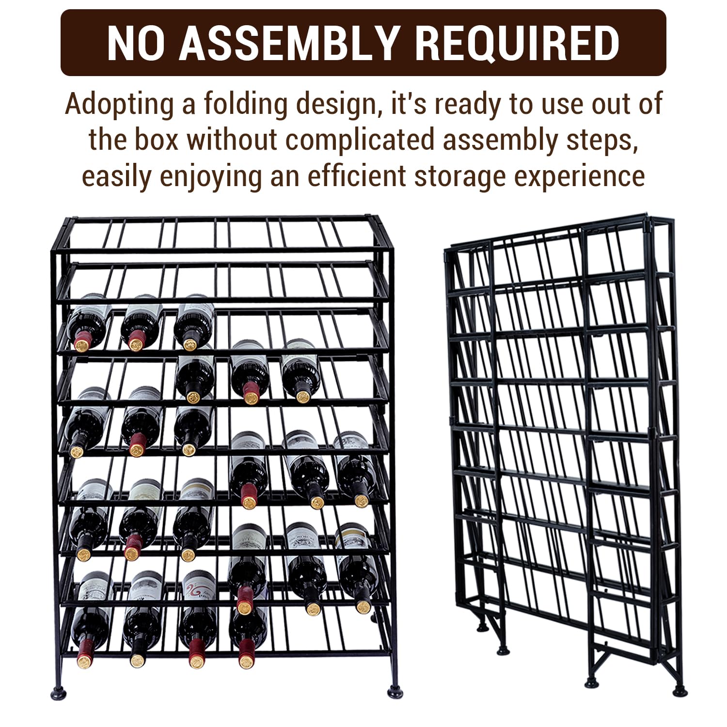 MyGift 9-Tier Black Metal Wine Rack - Freestanding Floor Bottle Storage Shelf Holds 54 Wine Bottles | Perfect for Home Bar, Kitchen, Dining Room & Cellar Organization