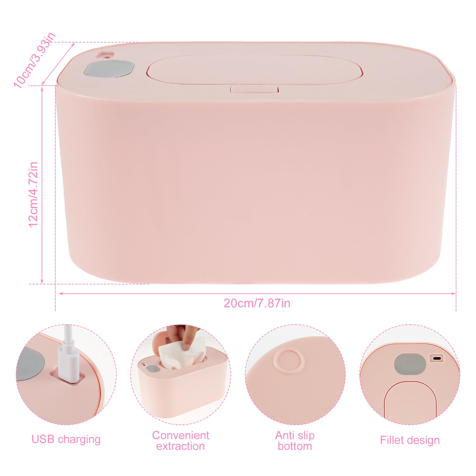 **USB Portable Baby Wipes Warmer with Thermostat Control – Even Heating for Car, Home & Nursery – Pink Wipes Dispenser | Perfect for Diaper Changes & On-the-Go Care**