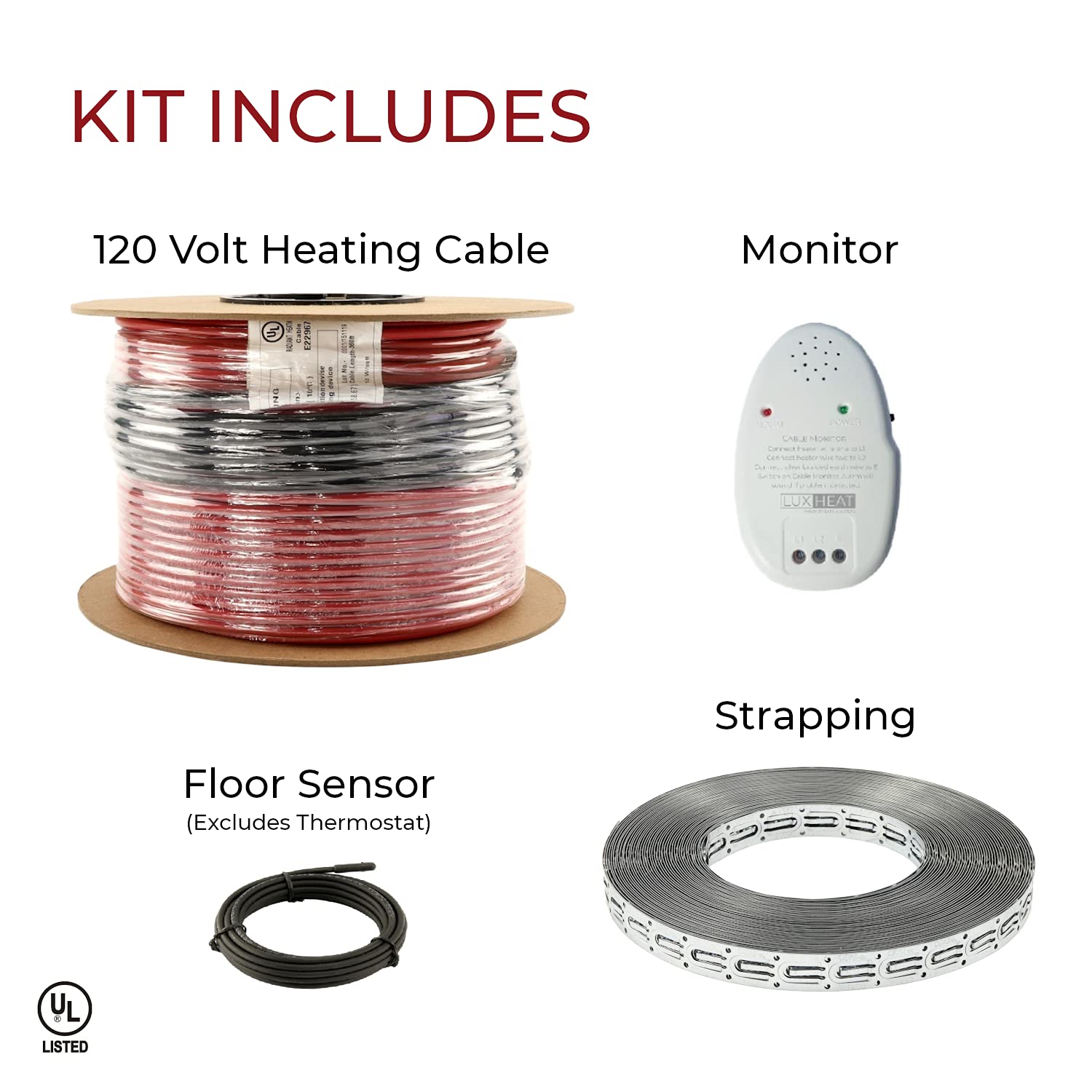 40sqft Electric Radiant Floor Heating Cable Kit - 120V Underfloor Heating System for Tile, Vinyl & Laminate Floors - Includes Heating Cable, Straps, Sensor & Alarm - Perfect for Bathroom, Kitchen & Basement Floor Warming