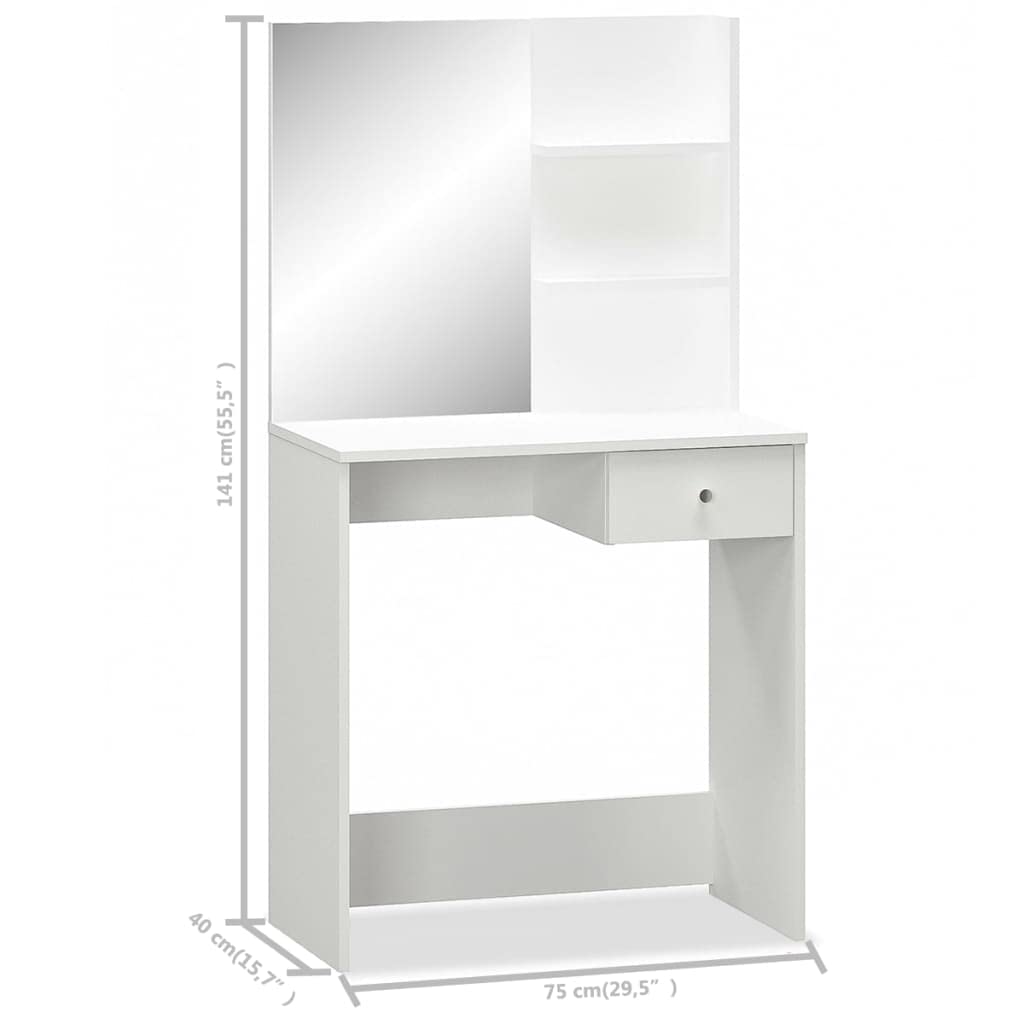 vidaXL Dressing Table with Large Mirror - Matte White Finish, Engineered Wood Vanity Desk with Spacious Shelves & Drawers, Modern Bedroom Furniture for Makeup & Organization | Perfect for Bedrooms, Dressing Rooms & Beauty Spaces