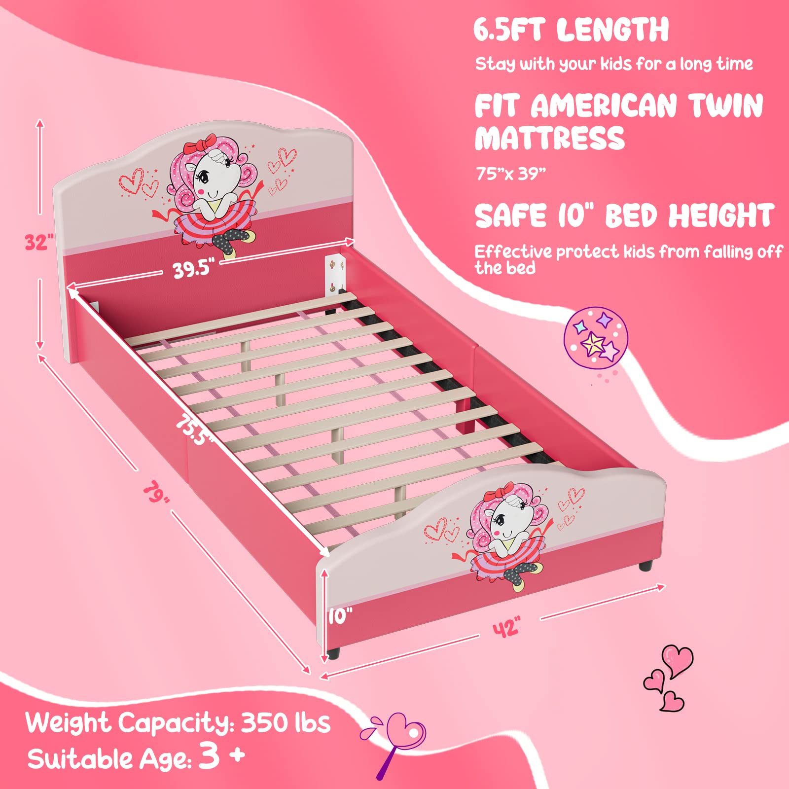 HONEY JOY Twin Bed Frame for Kids - Sturdy Wooden Platform Bed with Headboard & Slat Support, No Box Spring Needed - Perfect for Boys & Girls Bedrooms - Fits Standard Twin Mattress - Ideal for Toddler Rooms, Sleepovers & Kids' Bedroom Decor