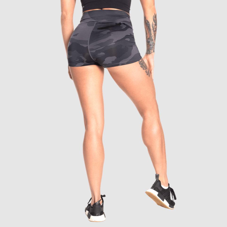Better Bodies Gracie Hotpants - Dark Camo Print High Waist Workout Shorts for Women | Yoga, Running & Gym Fitness Apparel
