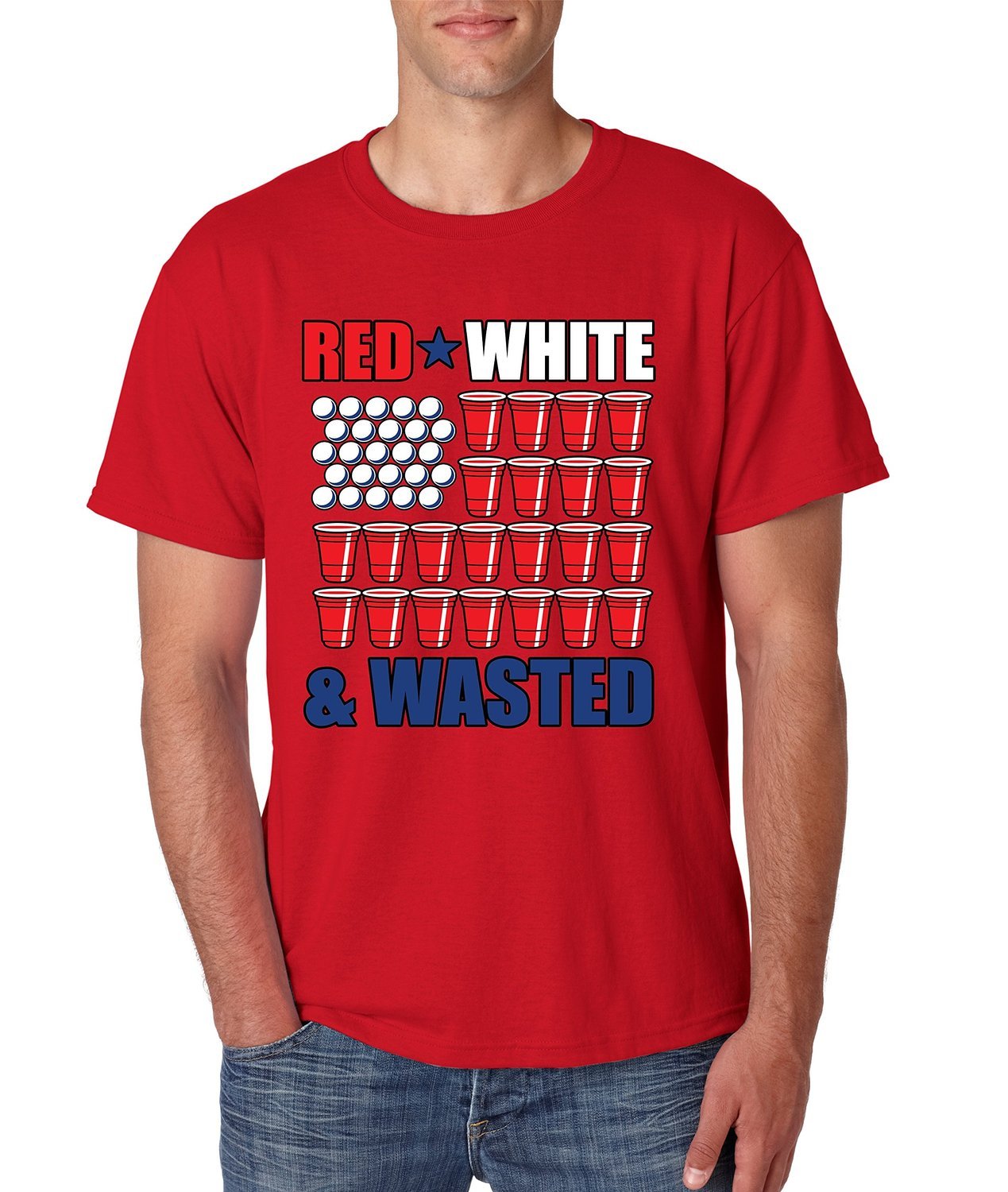ALLNTRENDS Men's Graphic T-Shirt - Red White & Wasted Design | Casual Streetwear for Everyday Outfits & Weekend Hangouts