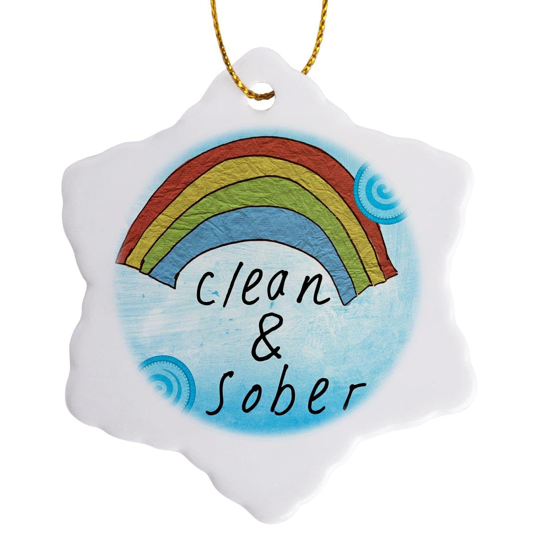 3dRose Porcelain Snowflake Ornament - 3-Inch Rainbow & Cloud Art - Perfect Recovery Gift for Addiction Support | Christmas Tree Decoration & Sober Anniversary Present