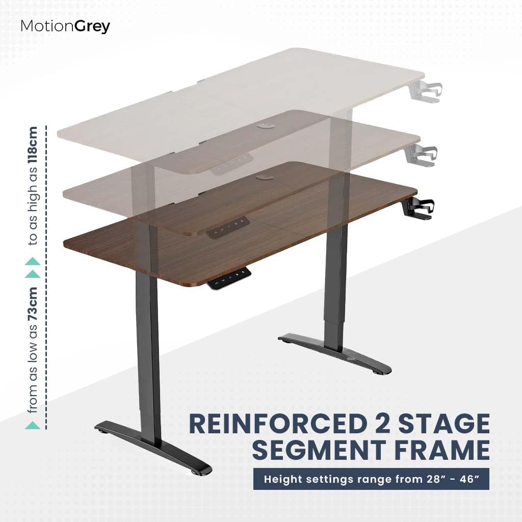 MotionGrey 55 x 24 Inch Electric Height Adjustable Standing Desk - Single Motor Black Frame with Table Top | Ergonomic Sit Stand Workstation for Home & Office | Perfect for Remote Work, Gaming & Study