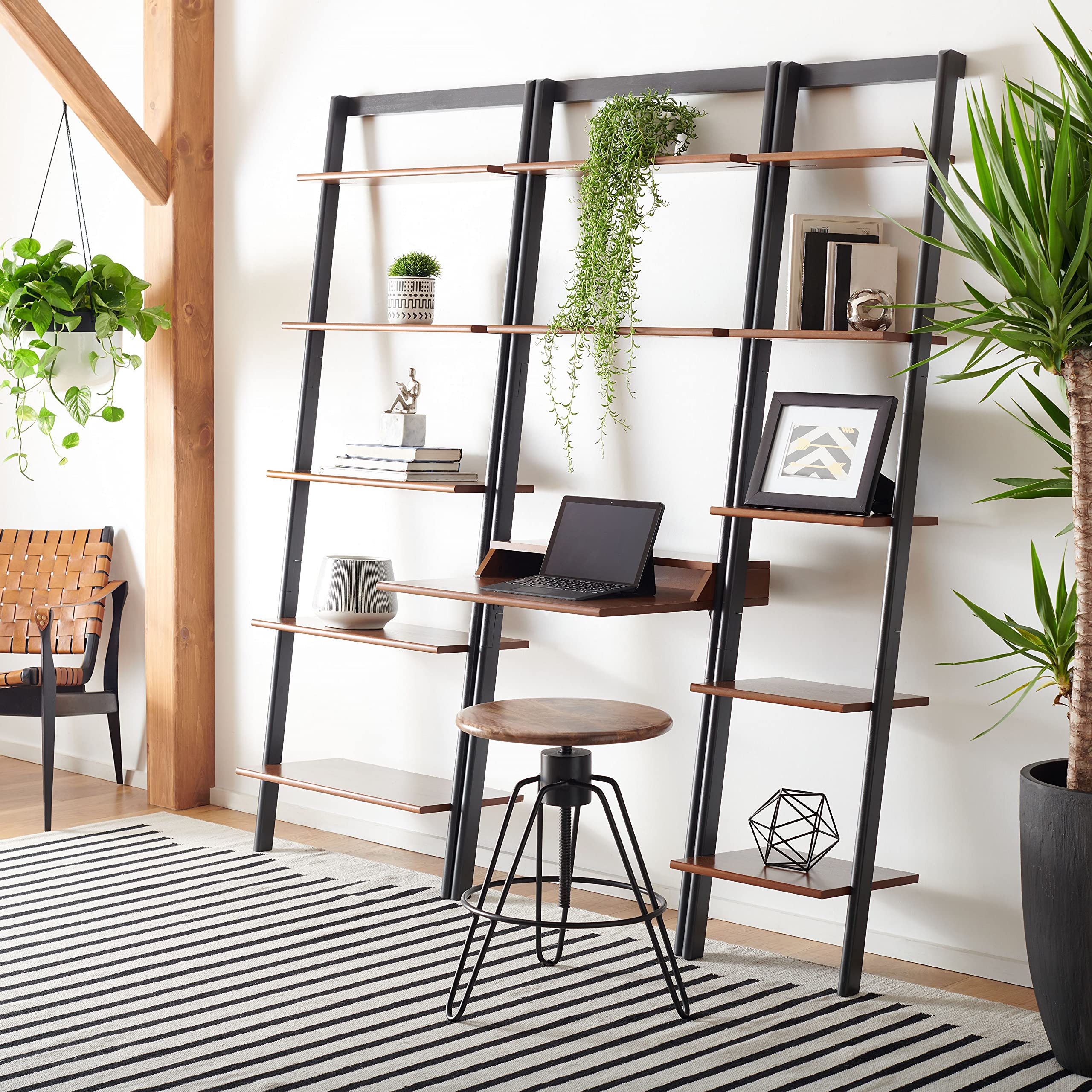 SAFAVIEH Pamella Honey Brown & Charcoal 2-Shelf Leaning Desk - Modern Home Office Furniture for Small Spaces, Bedroom, or Living Room Workspace