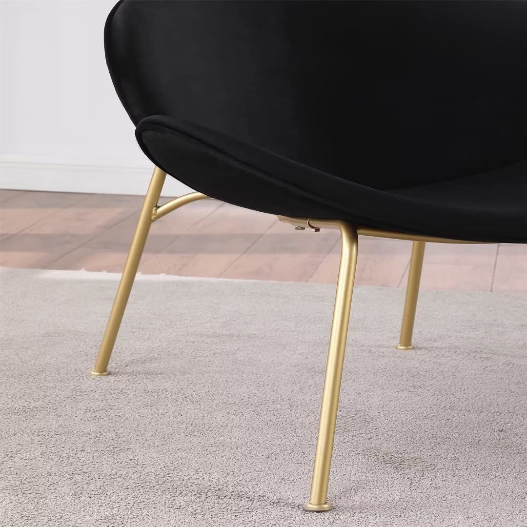 JINS&VICO Set of 2 Velvet Dining Chairs with Golden Metal Frame - Elegant Padded Armchairs with Ergonomic Backrest, Comfortable Lounge Chairs for Living Room, Bedroom or Dining Area - Perfect for Home Decor, Entertaining Guests and Relaxing (Black)