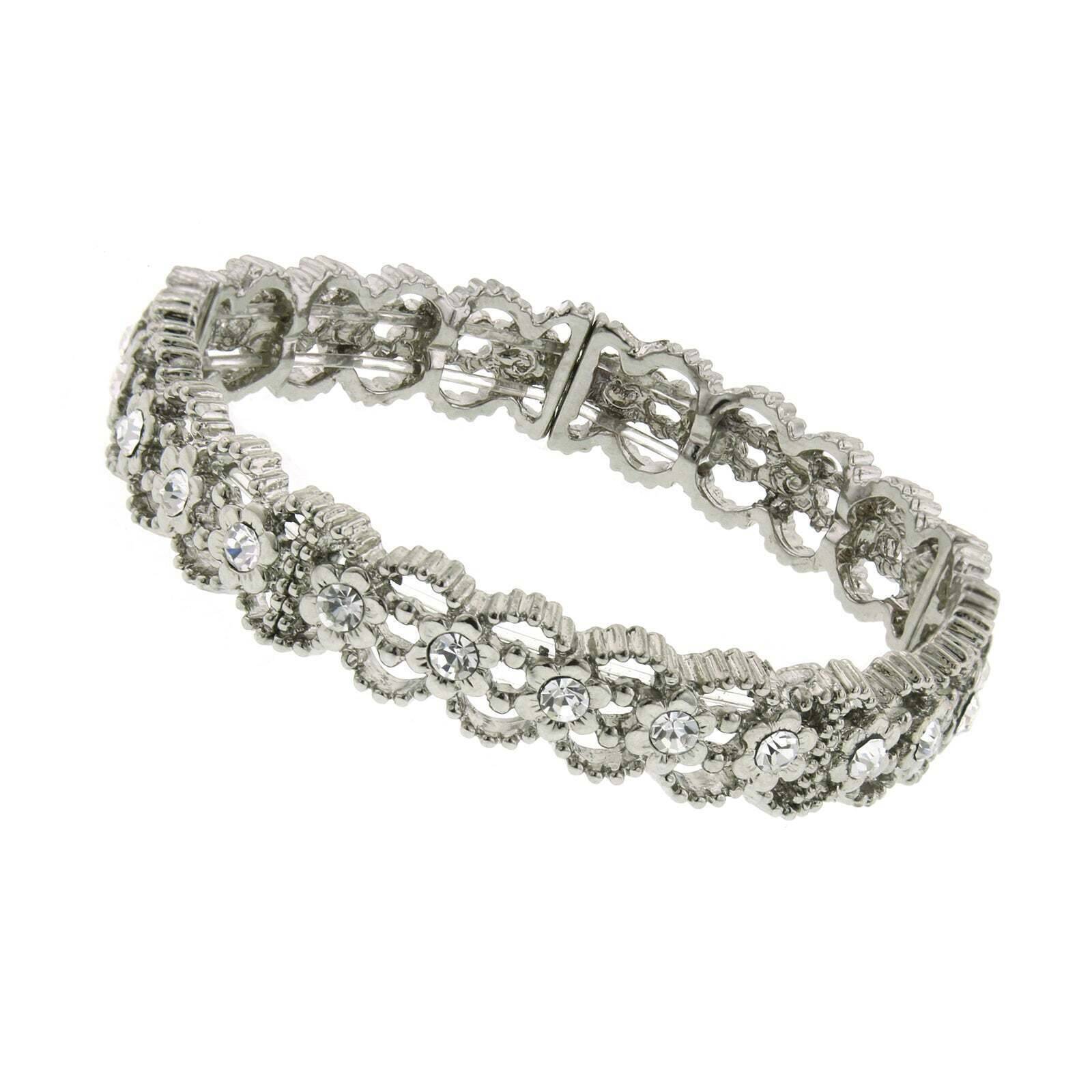 1928 Crystal Clear Stretch Bracelet for Women - Elegant Glam Jewelry for Parties, Weddings & Special Occasions