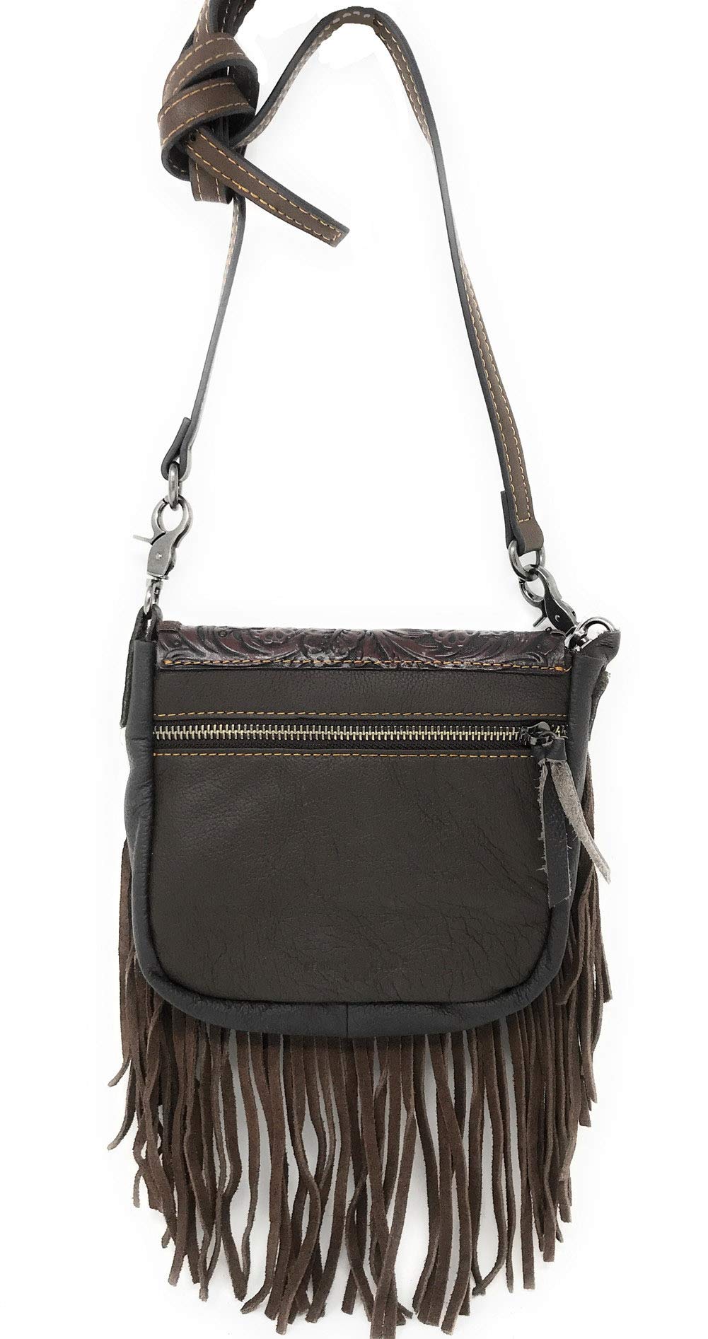 Genuine Leather Floral Tooled Fringe Crossbody Bag for Women - Western Style Handbag in 3 Colors | Perfect for Casual Outings, Music Festivals & Boho Fashion