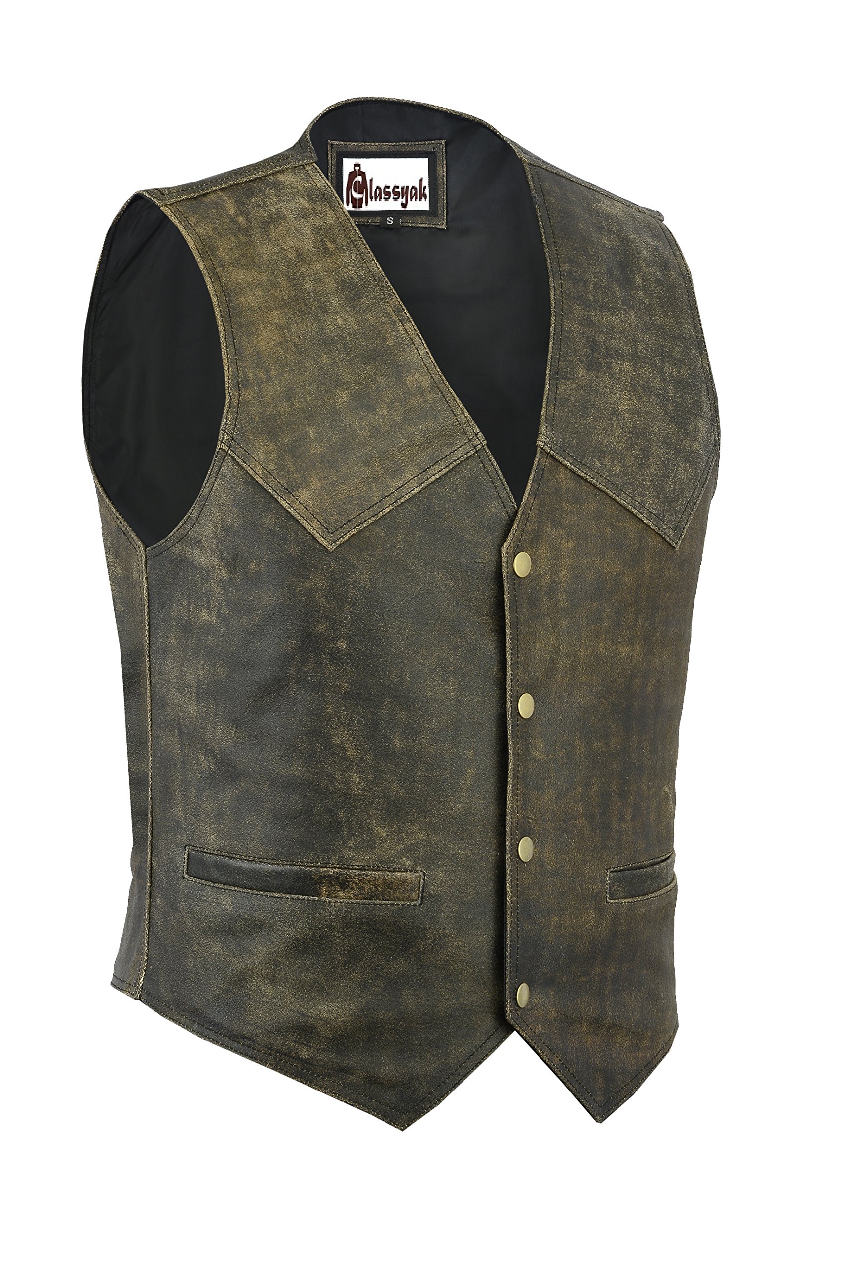 Classyak Men's Fashion Real Distressed Leather Biker Vest - Motorcycle Riding Jacket for Bikers, Outdoor Adventure & Casual Streetwear Style