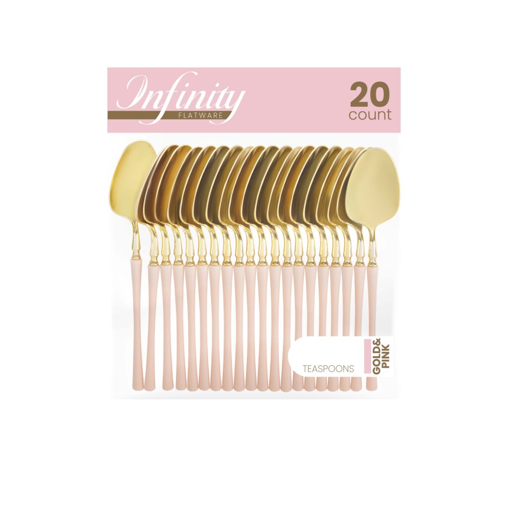Infinity Collection 20-Piece Gold and Pink Flatware Set - Elegant Dinnerware for Parties, Weddings, and Special Occasions