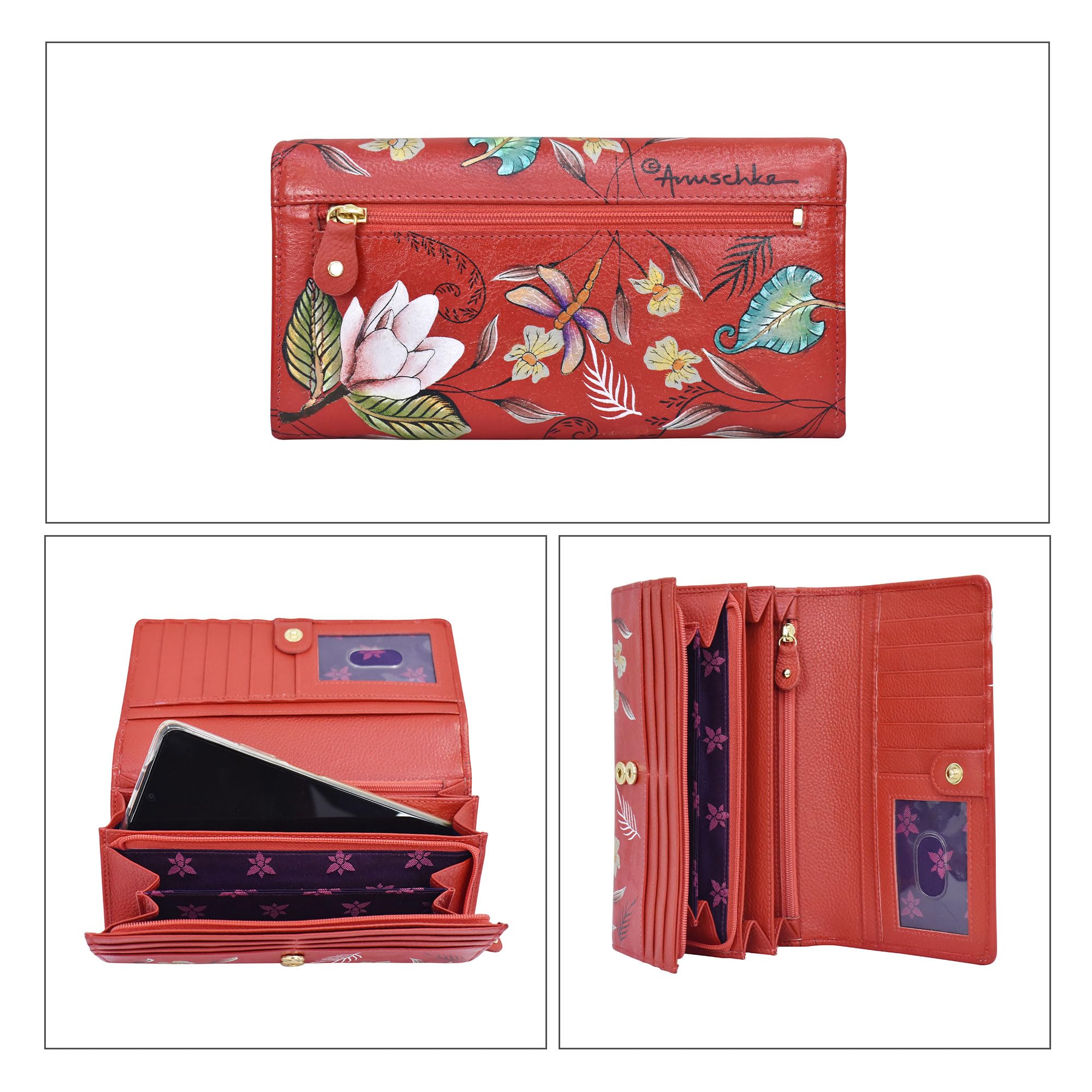 Anuschka Women's Hand-Painted Genuine Leather RFID Blocking Accordion Flap Wallet - Stylish & Secure Wallet for Travel, Shopping, and Everyday Use