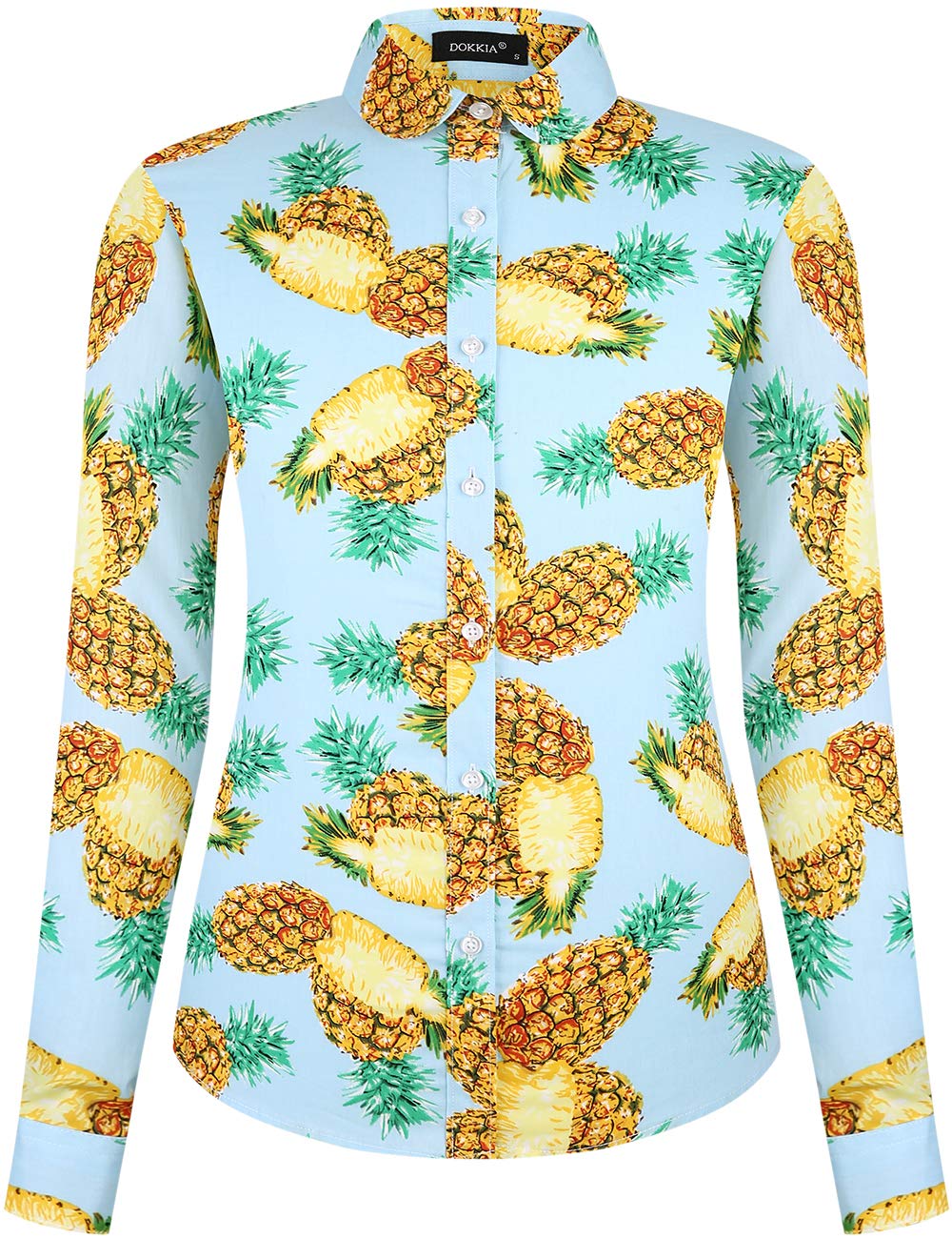 DOKKIA Women's Floral Long Sleeve Cotton Button Down Blouse - Elegant Work Shirt for Office, Business Casual & Spring Outfits